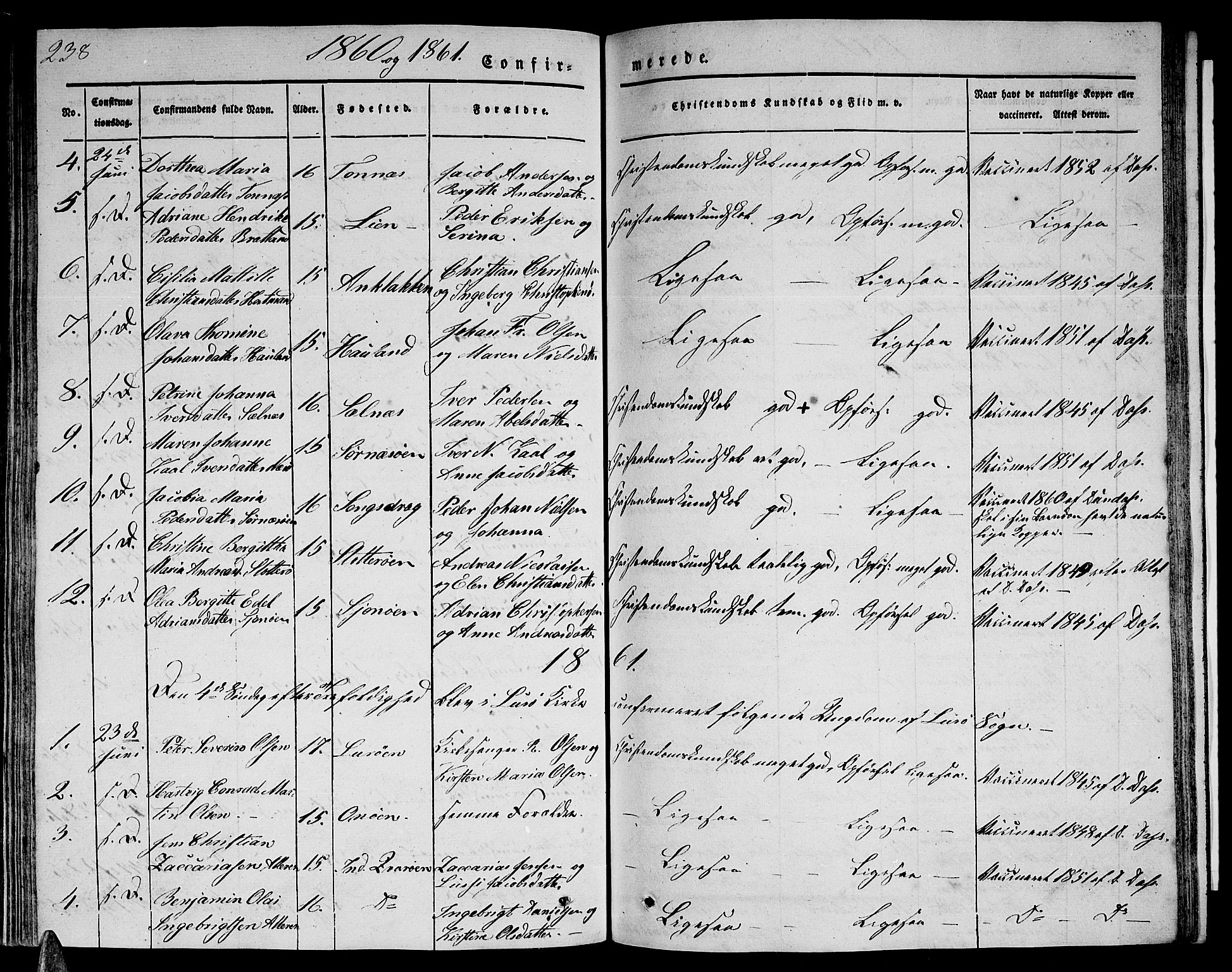 Ministerialprotokoller, klokkerbøker og fødselsregistre - Nordland, AV/SAT-A-1459/839/L0572: Parish register (copy) no. 839C02, 1841-1873, p. 238