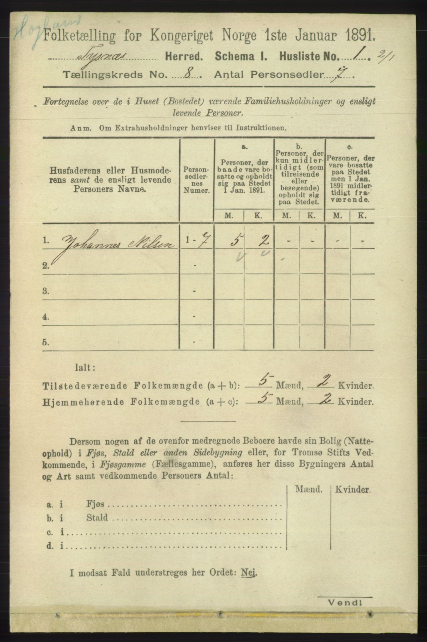 RA, 1891 census for 1223 Tysnes, 1891, p. 3578