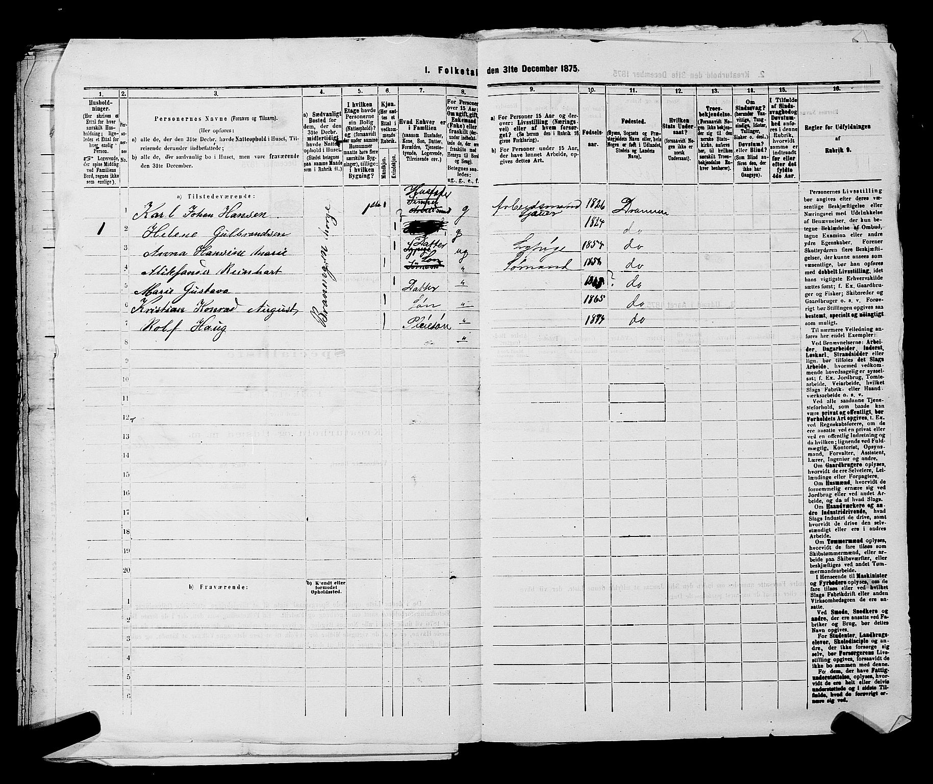 SAKO, 1875 census for 0602 Drammen, 1875, p. 3120