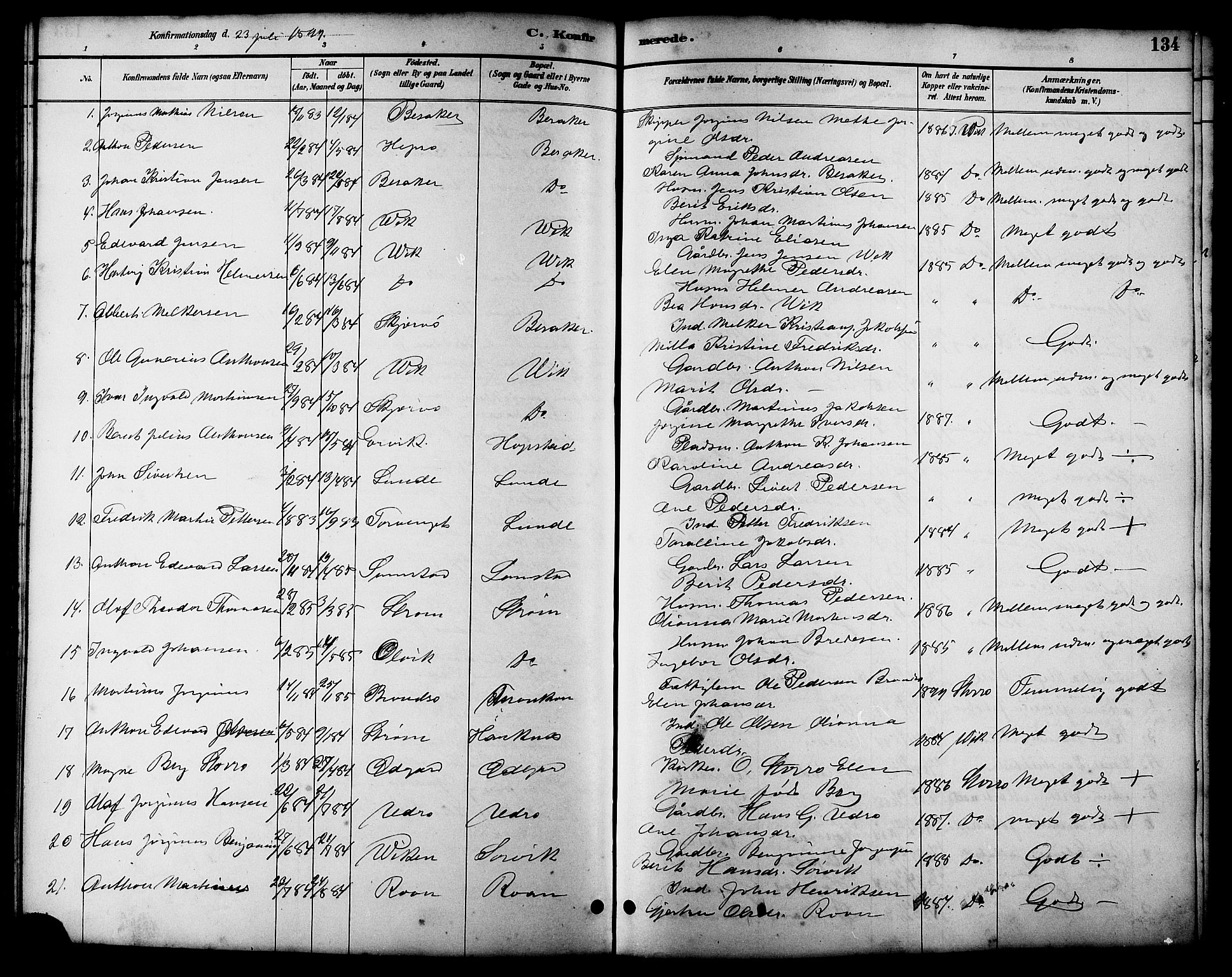 Ministerialprotokoller, klokkerbøker og fødselsregistre - Sør-Trøndelag, SAT/A-1456/657/L0716: Parish register (copy) no. 657C03, 1889-1904, p. 134