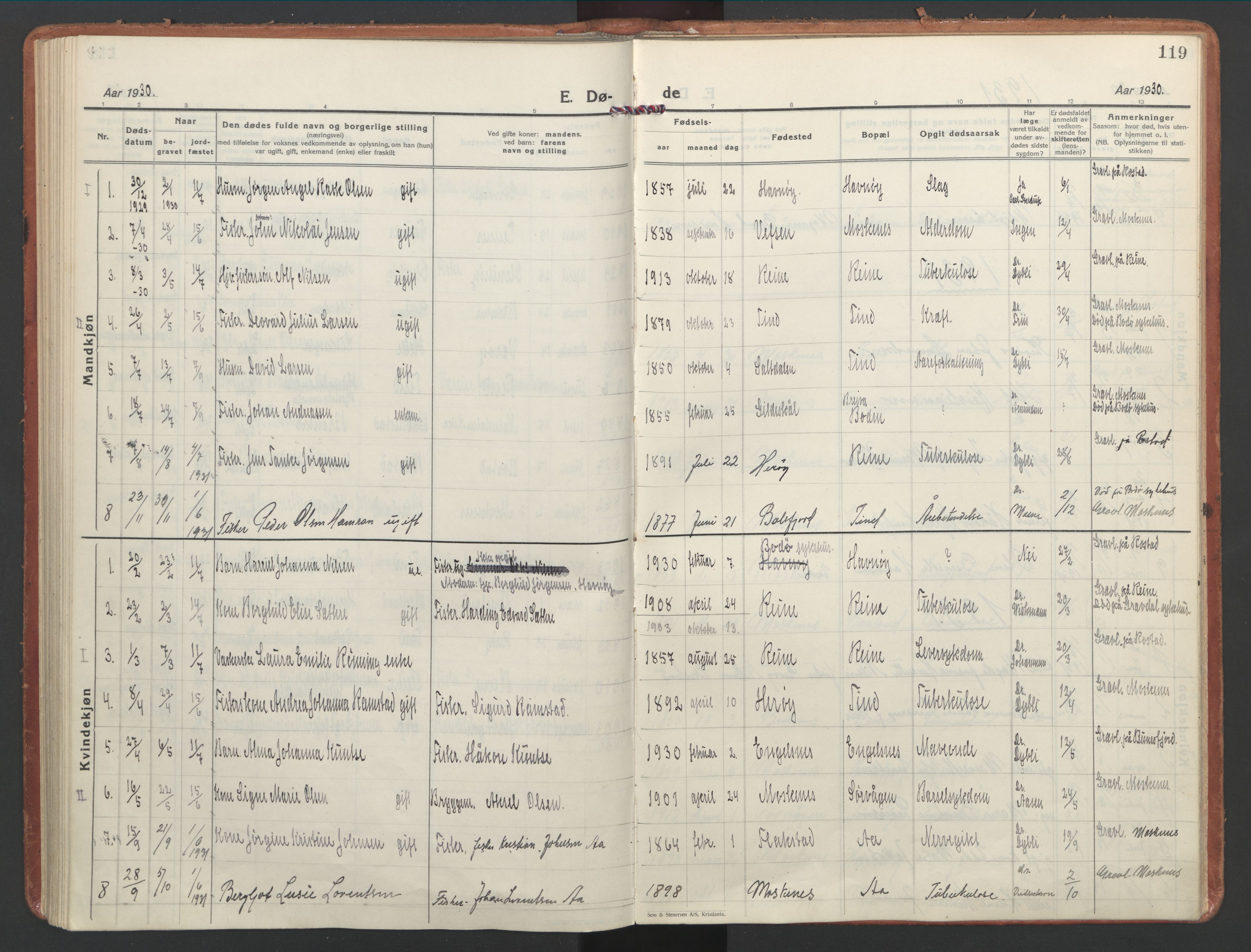 Ministerialprotokoller, klokkerbøker og fødselsregistre - Nordland, SAT/A-1459/886/L1223: Parish register (official) no. 886A05, 1926-1938, p. 119