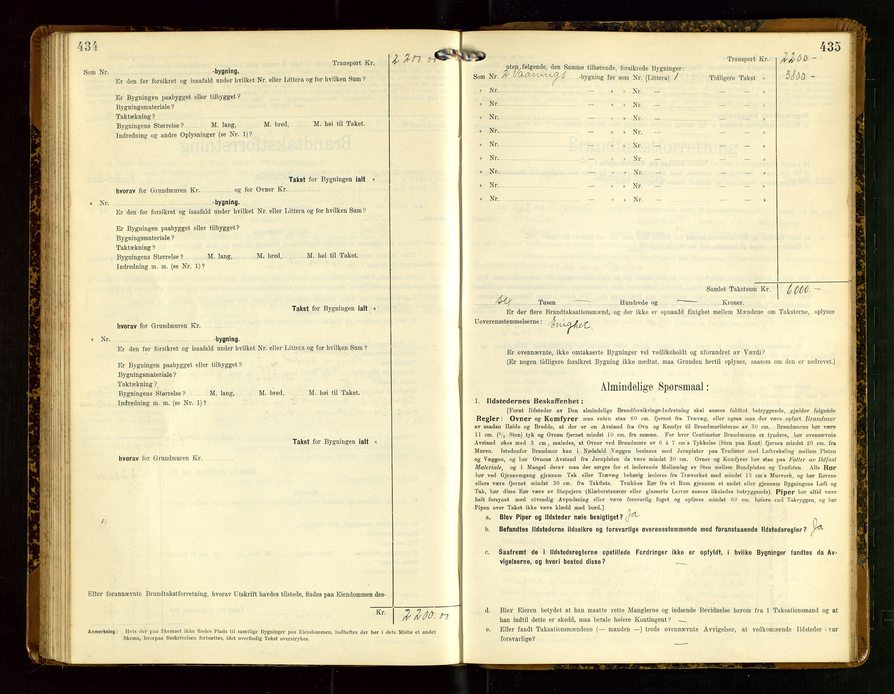 Klepp lensmannskontor, AV/SAST-A-100163/Goc/L0007: "Brandtaxationsprotokol" m/register, 1911-1915, p. 434-435