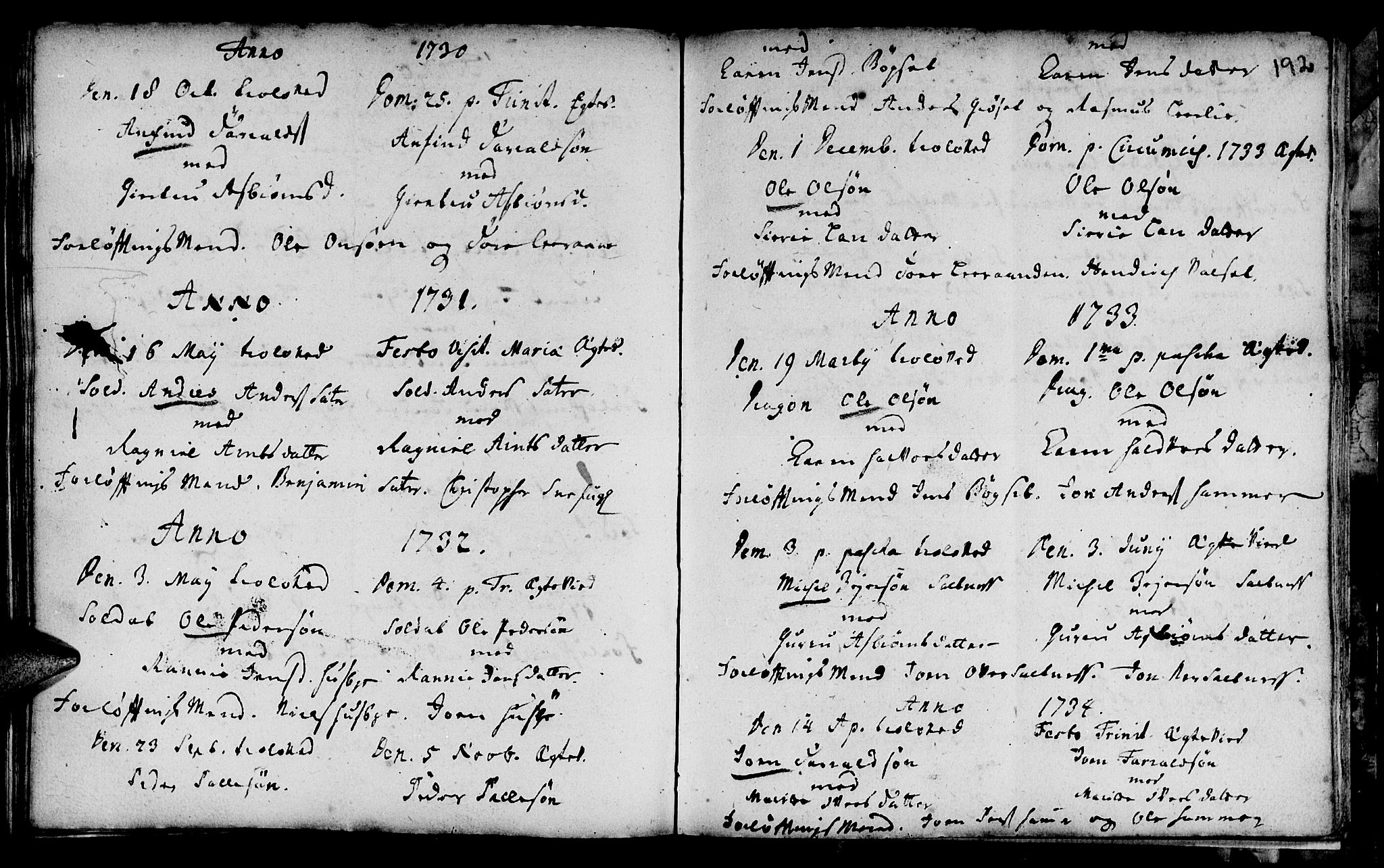 Ministerialprotokoller, klokkerbøker og fødselsregistre - Sør-Trøndelag, SAT/A-1456/666/L0783: Parish register (official) no. 666A01, 1702-1753, p. 192