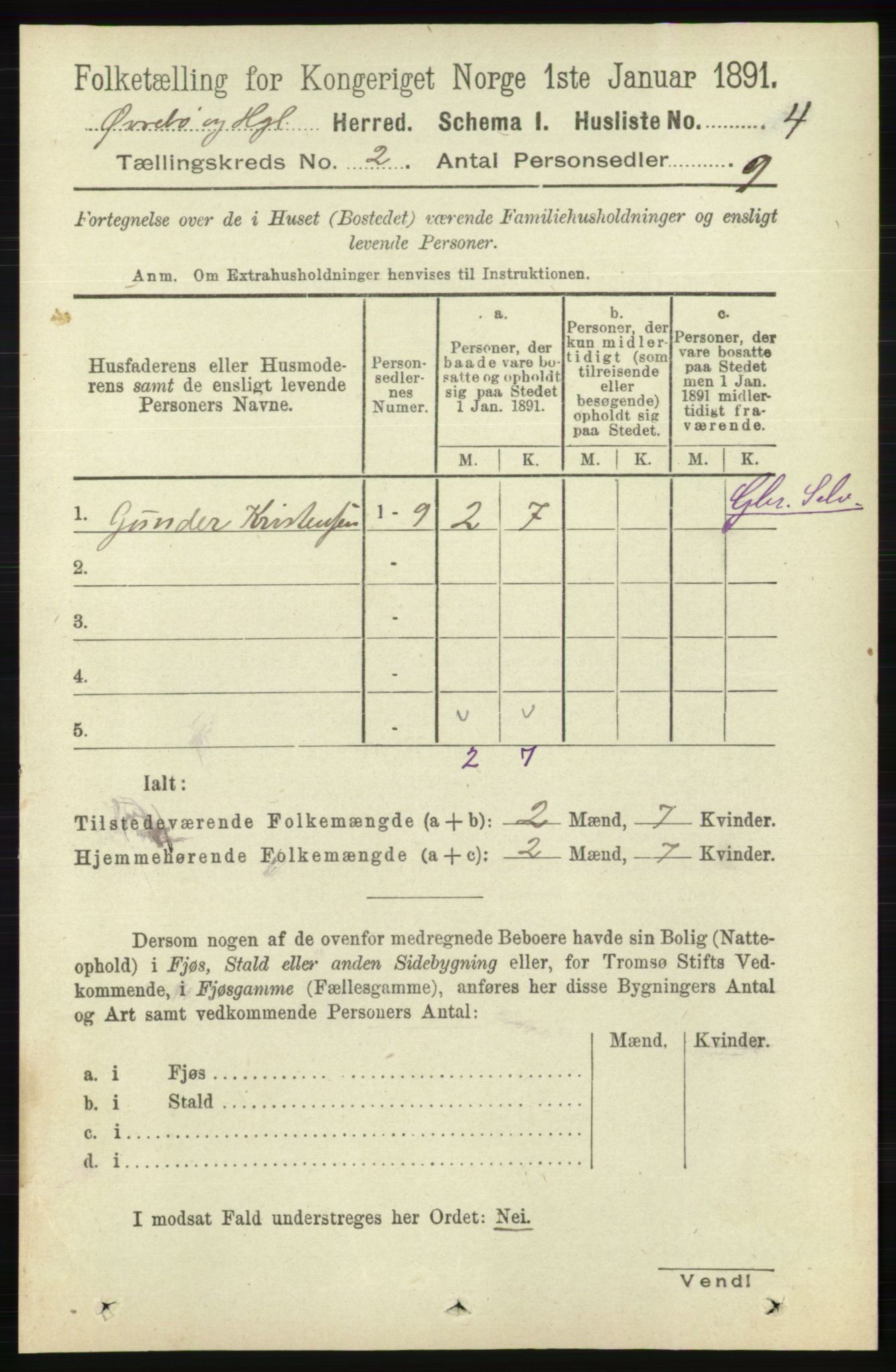 RA, 1891 census for 1016 Øvrebø og Hægeland, 1891, p. 285