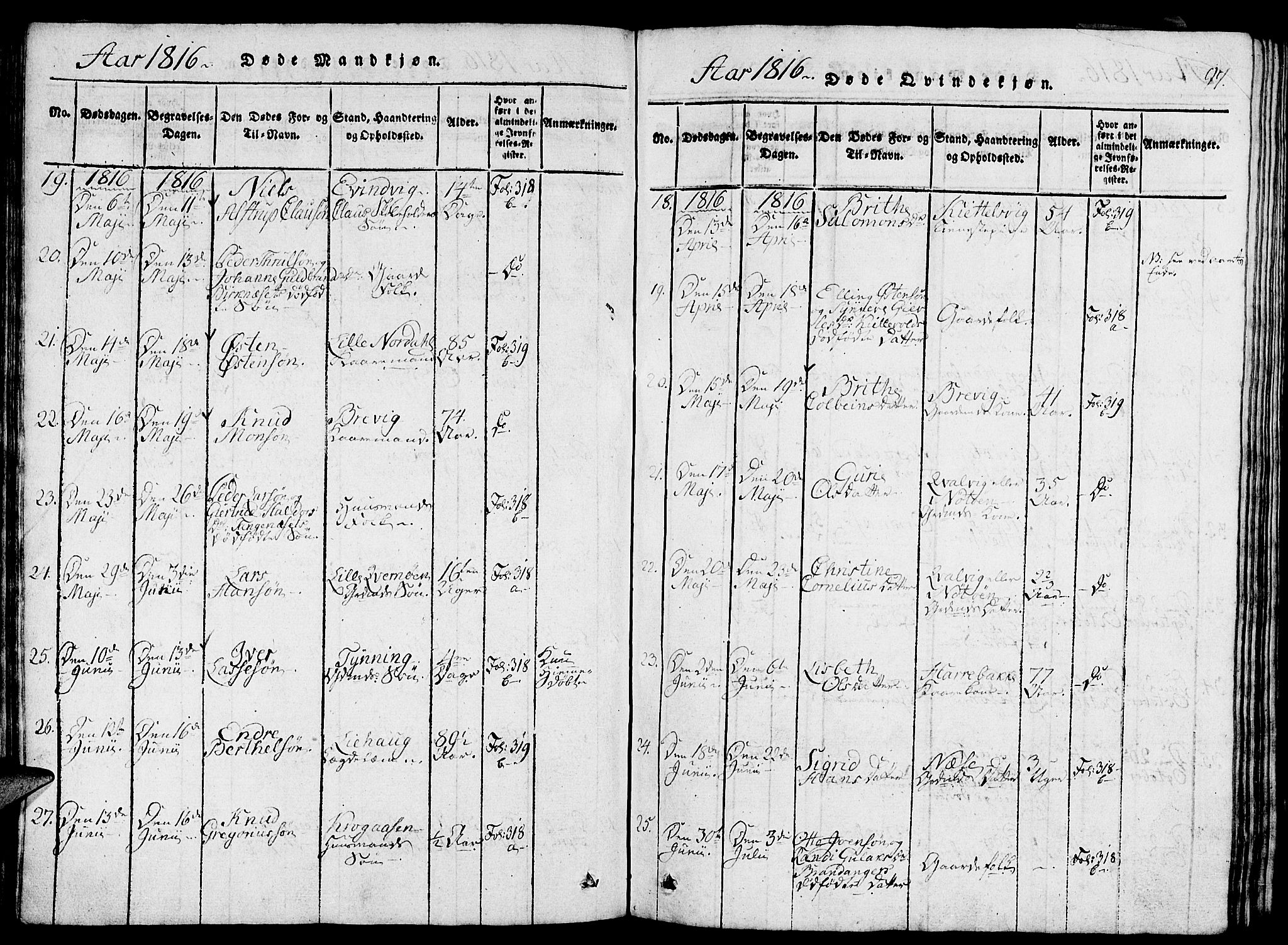 Gulen sokneprestembete, AV/SAB-A-80201/H/Haa/Haaa/L0018: Parish register (official) no. A 18, 1816-1825, p. 97