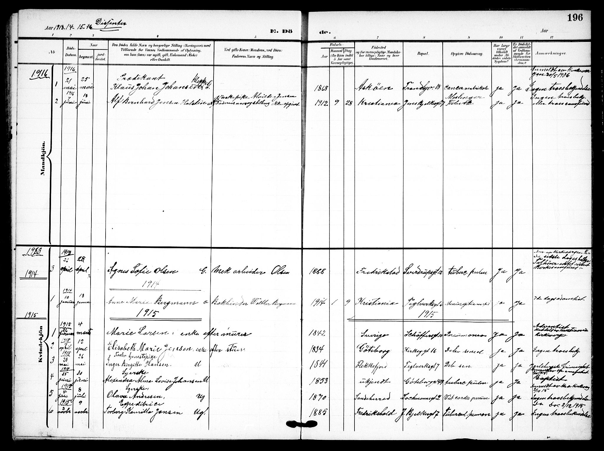 Petrus prestekontor Kirkebøker, SAO/A-10872/F/Fa/L0010: Parish register (official) no. 10, 1904-1916, p. 196