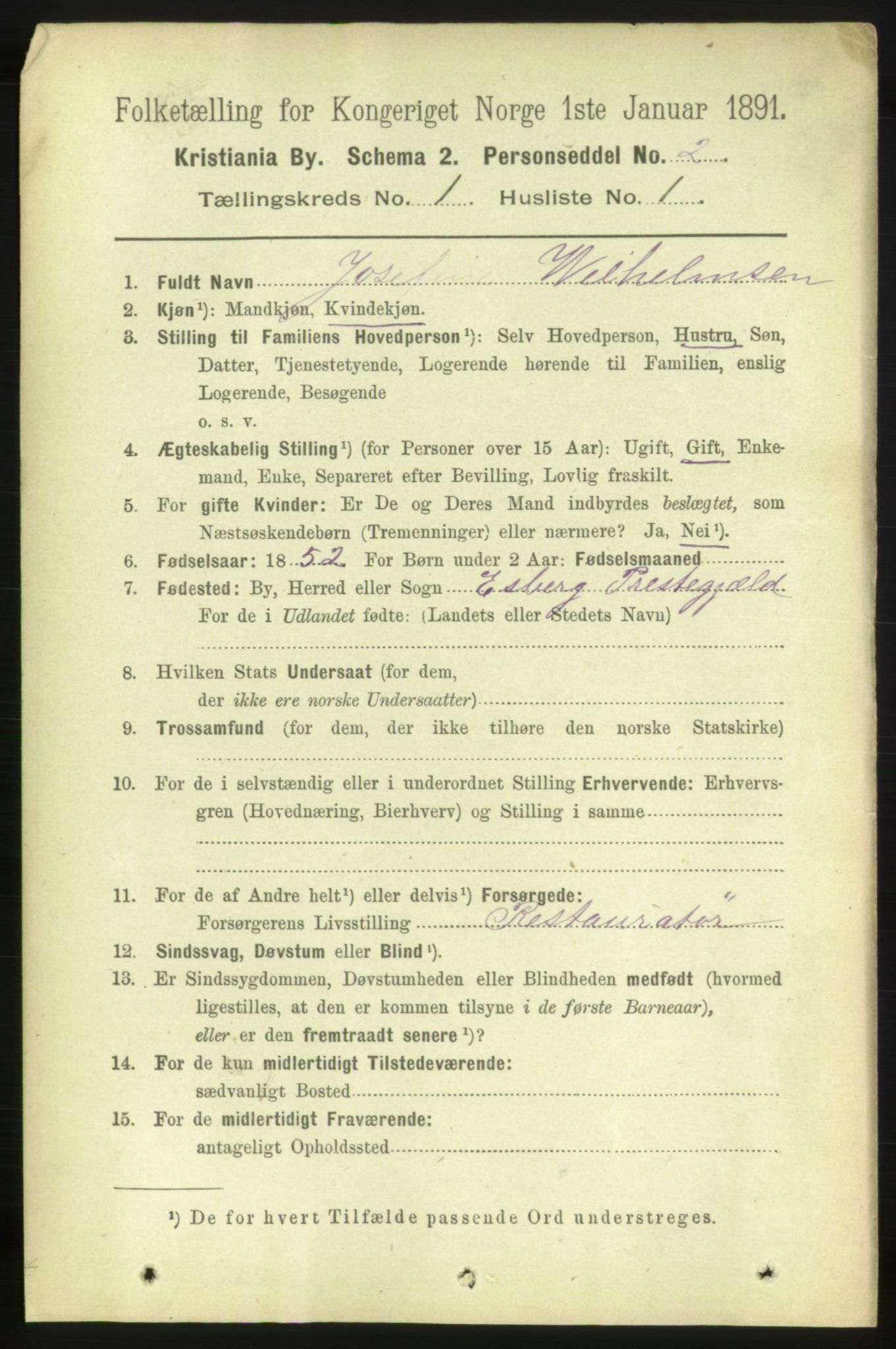 RA, 1891 census for 0301 Kristiania, 1891, p. 336