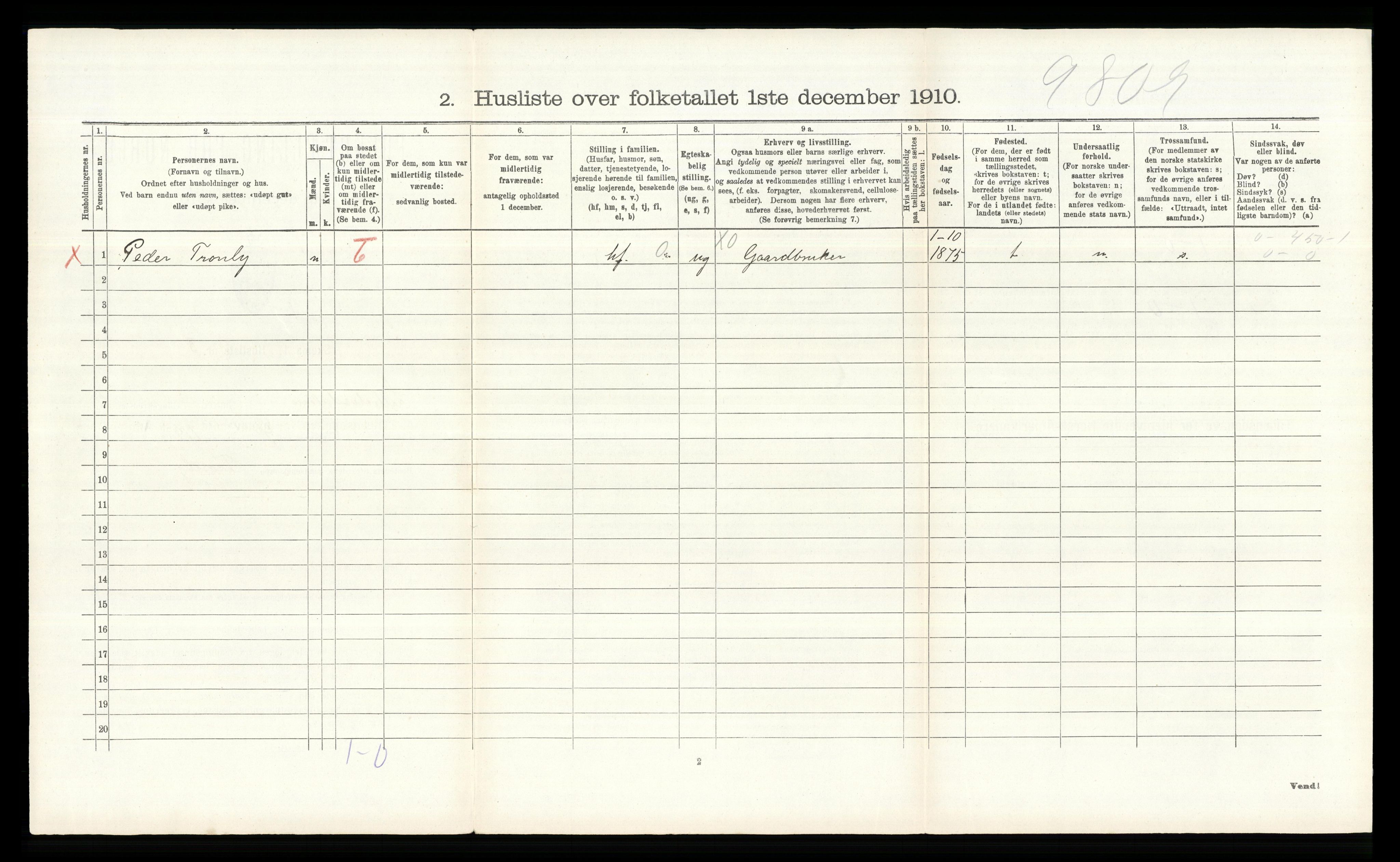 RA, 1910 census for Lille Elvedalen, 1910, p. 452