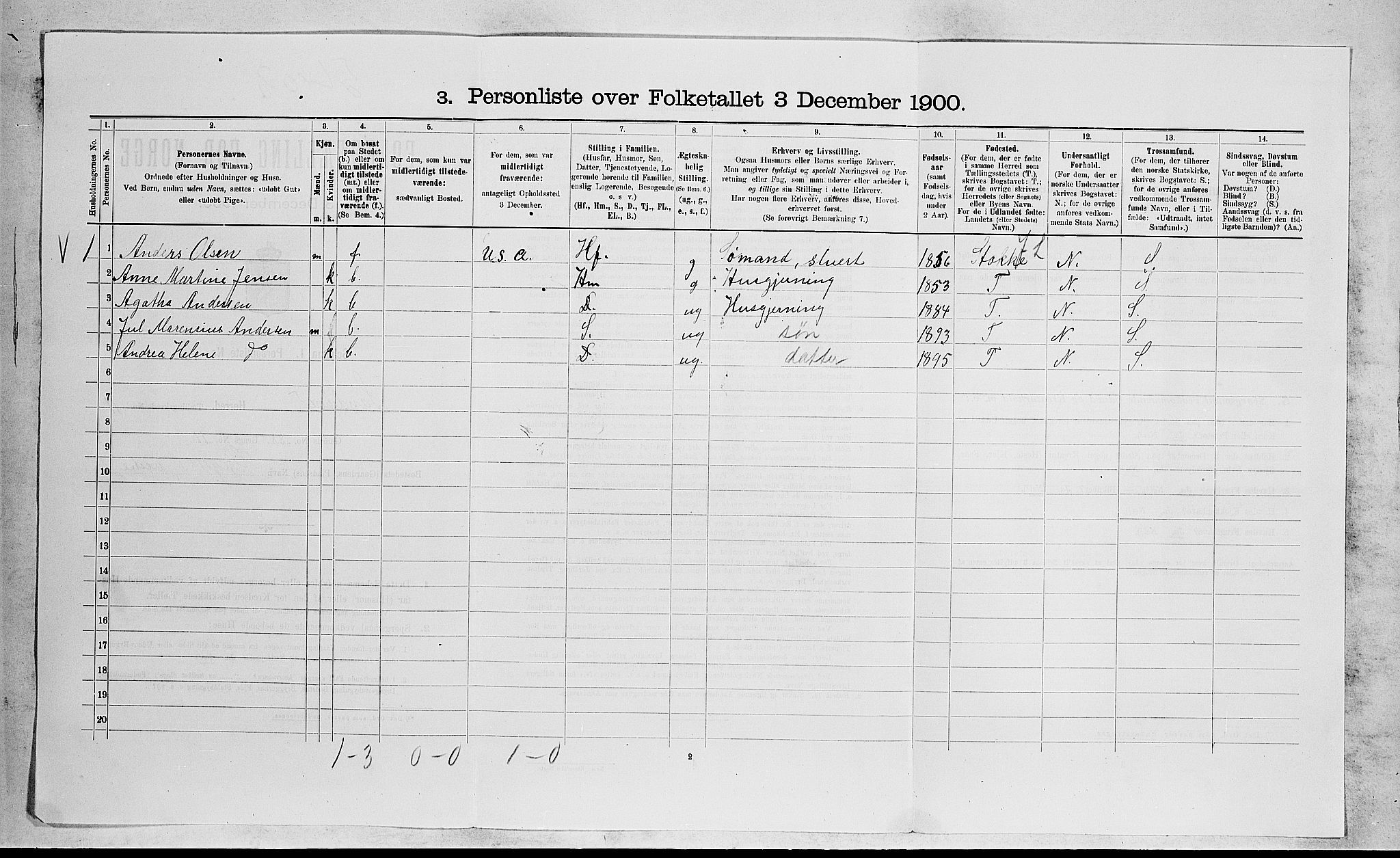 RA, 1900 census for Sandeherred, 1900, p. 2180
