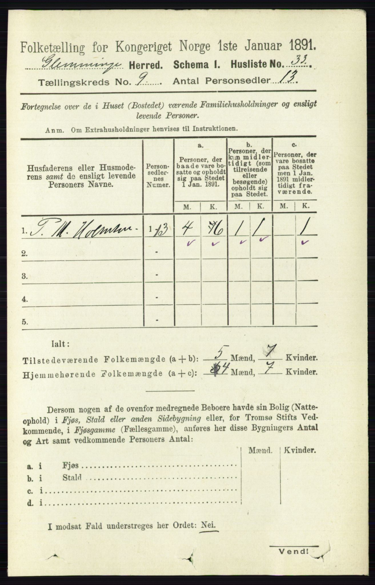 RA, 1891 census for 0132 Glemmen, 1891, p. 9578