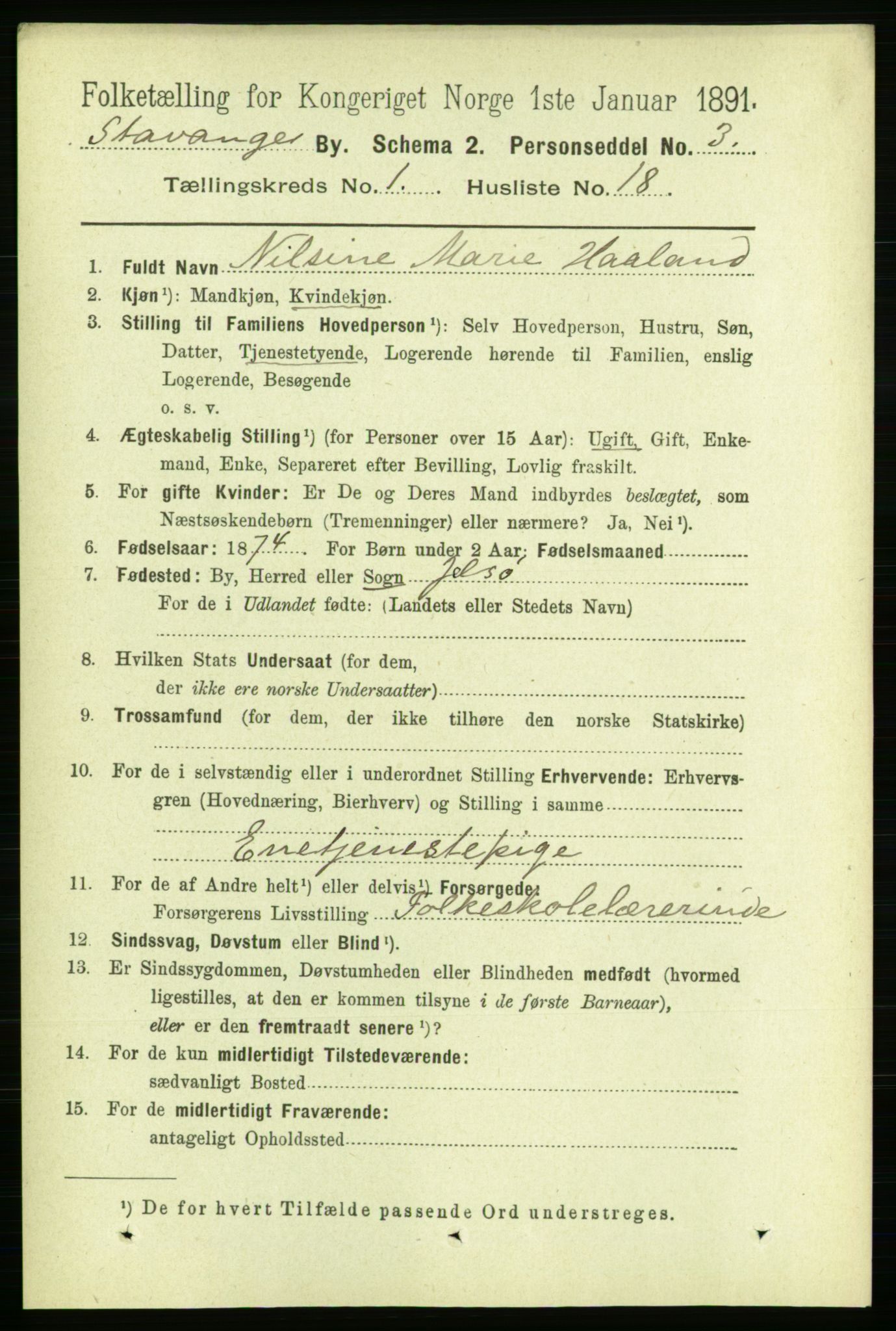 RA, 1891 census for 1103 Stavanger, 1891, p. 5280