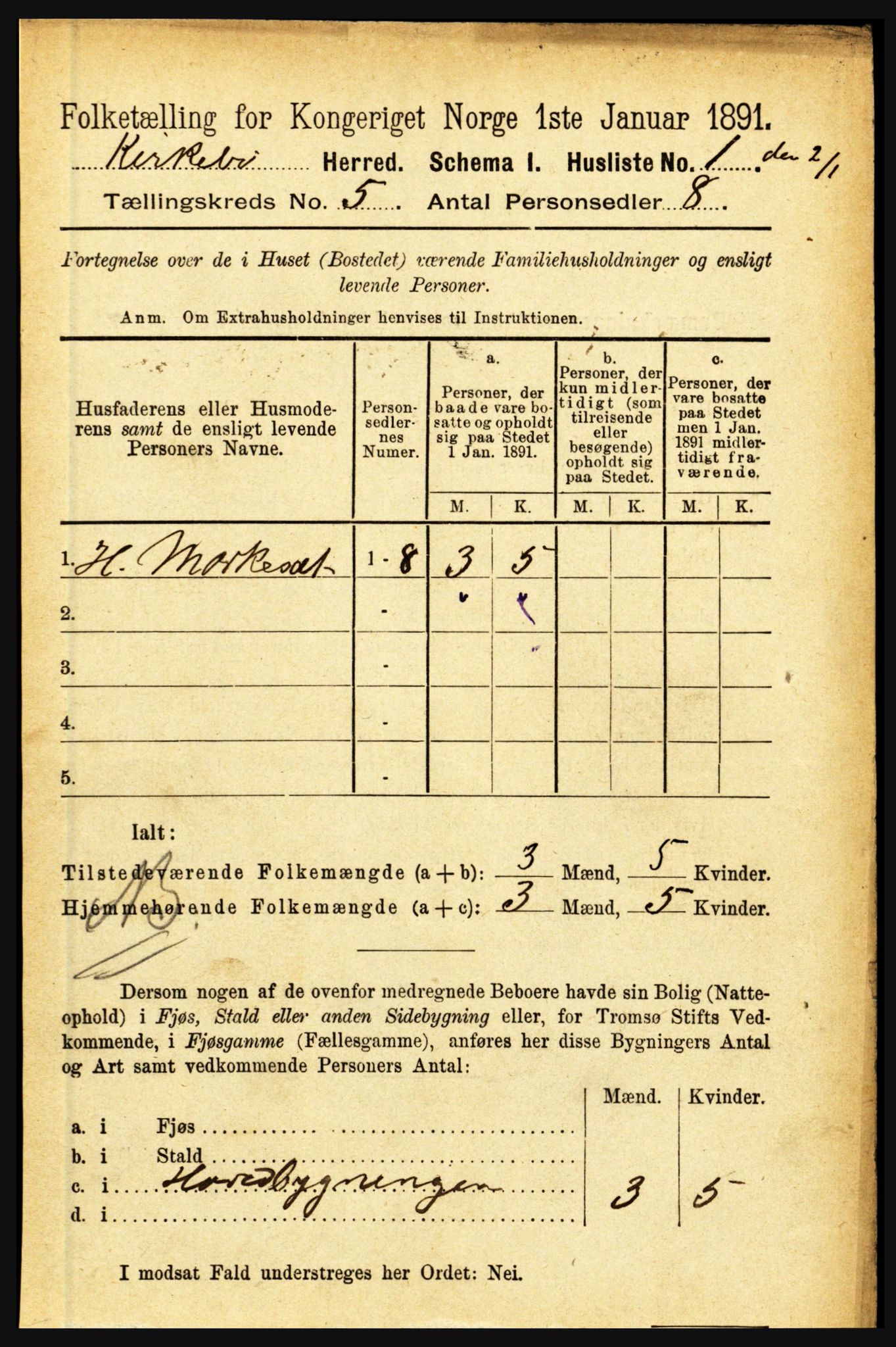 RA, 1891 census for 1416 Kyrkjebø, 1891, p. 1013