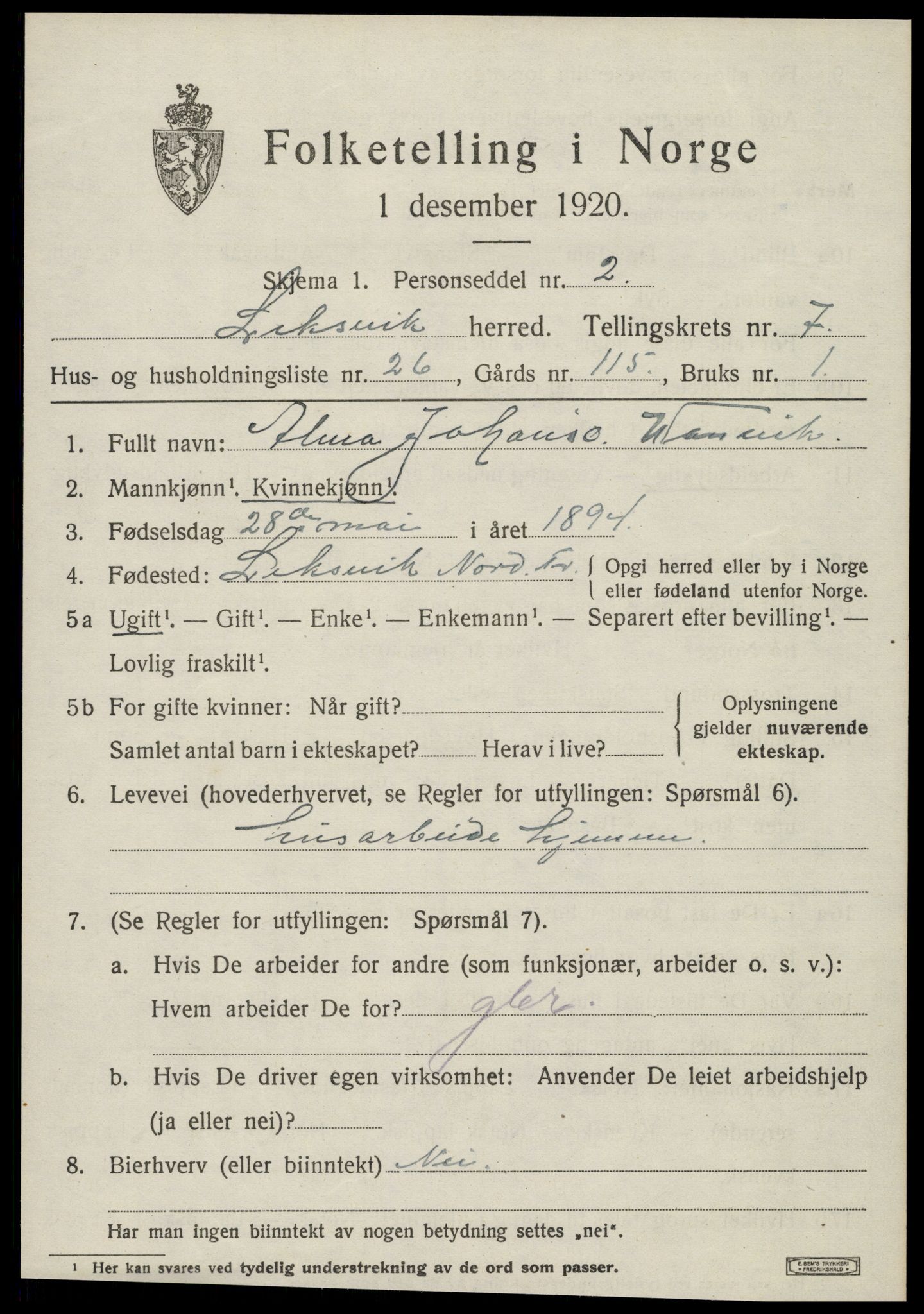 SAT, 1920 census for Leksvik, 1920, p. 6372