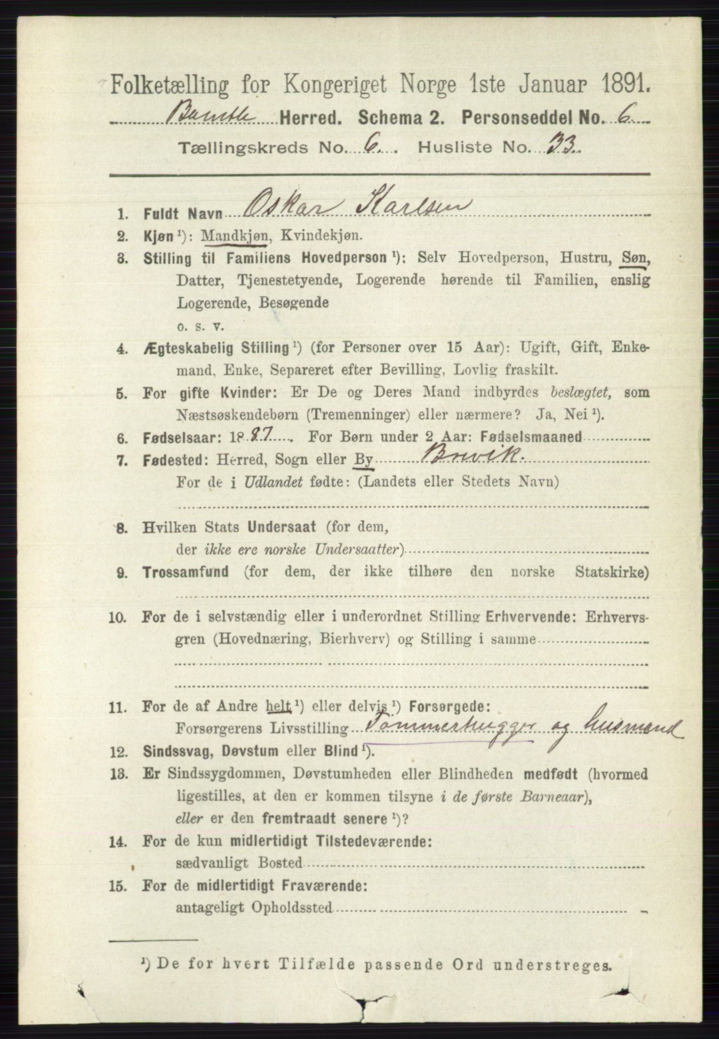 RA, 1891 census for 0814 Bamble, 1891, p. 2889