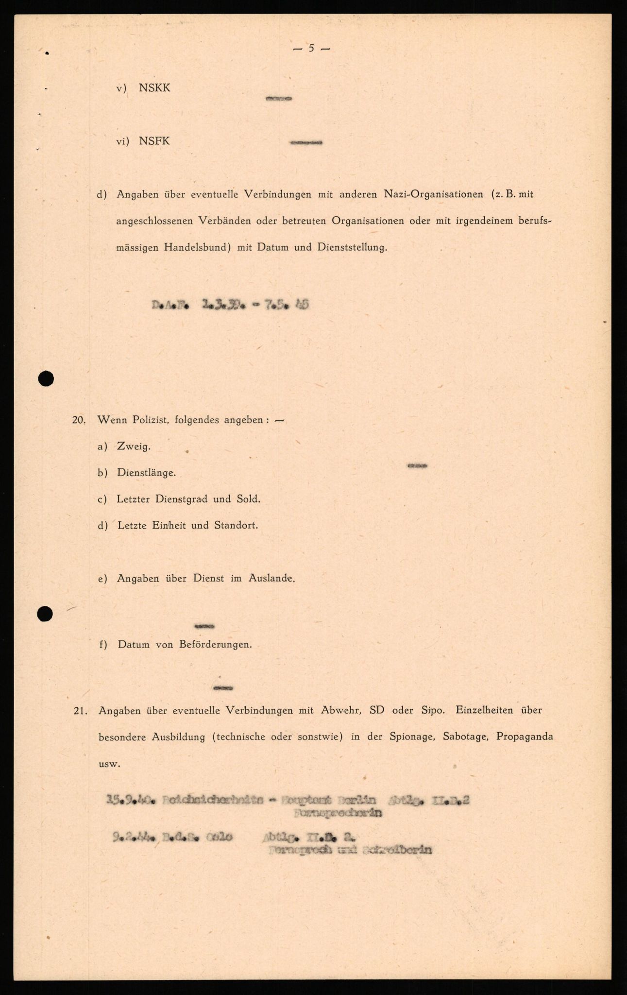 Forsvaret, Forsvarets overkommando II, RA/RAFA-3915/D/Db/L0030: CI Questionaires. Tyske okkupasjonsstyrker i Norge. Tyskere., 1945-1946, p. 102