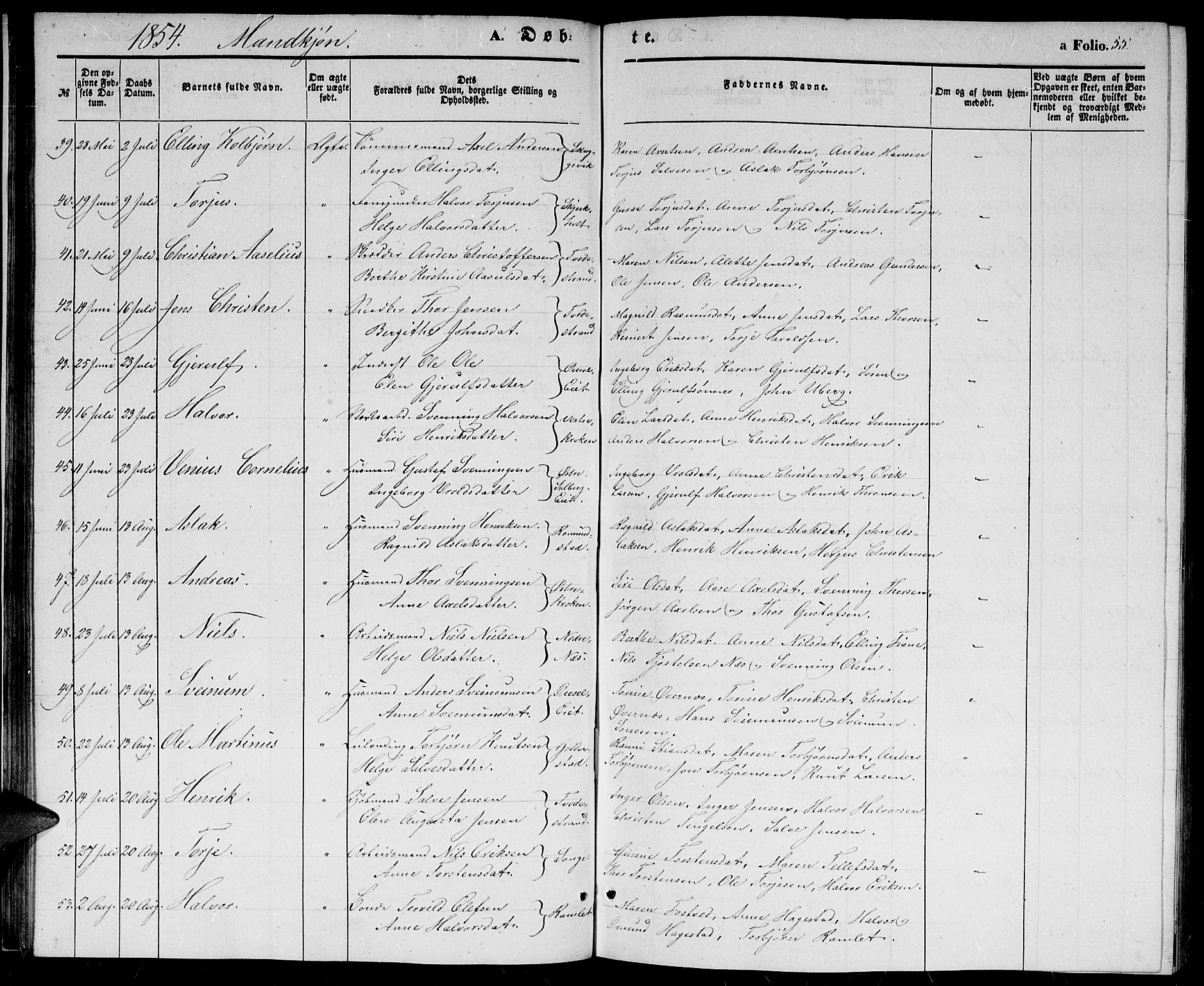 Holt sokneprestkontor, AV/SAK-1111-0021/F/Fb/L0007: Parish register (copy) no. B 7, 1849-1858, p. 55