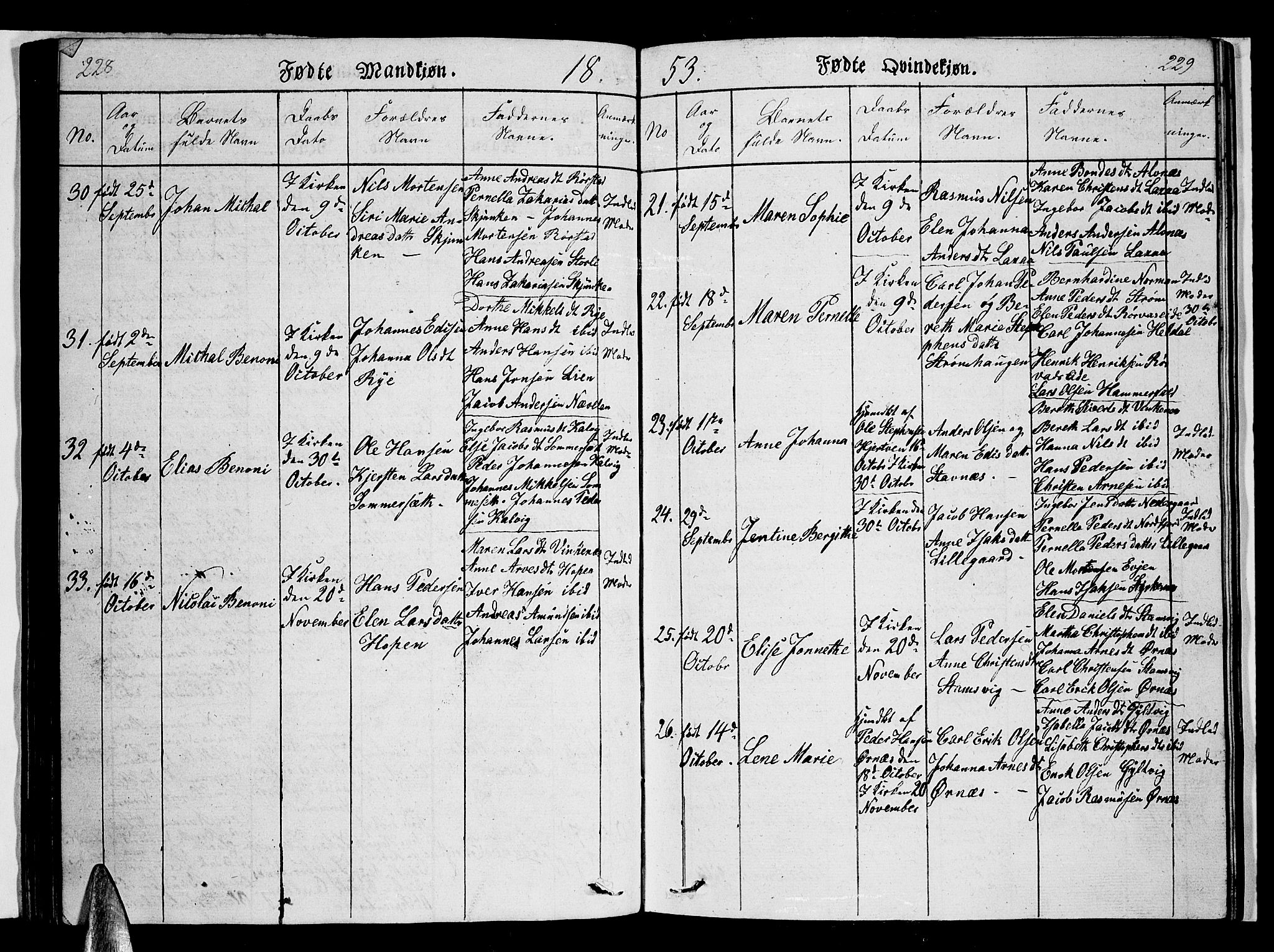 Ministerialprotokoller, klokkerbøker og fødselsregistre - Nordland, SAT/A-1459/853/L0773: Parish register (copy) no. 853C01, 1821-1859, p. 228-229