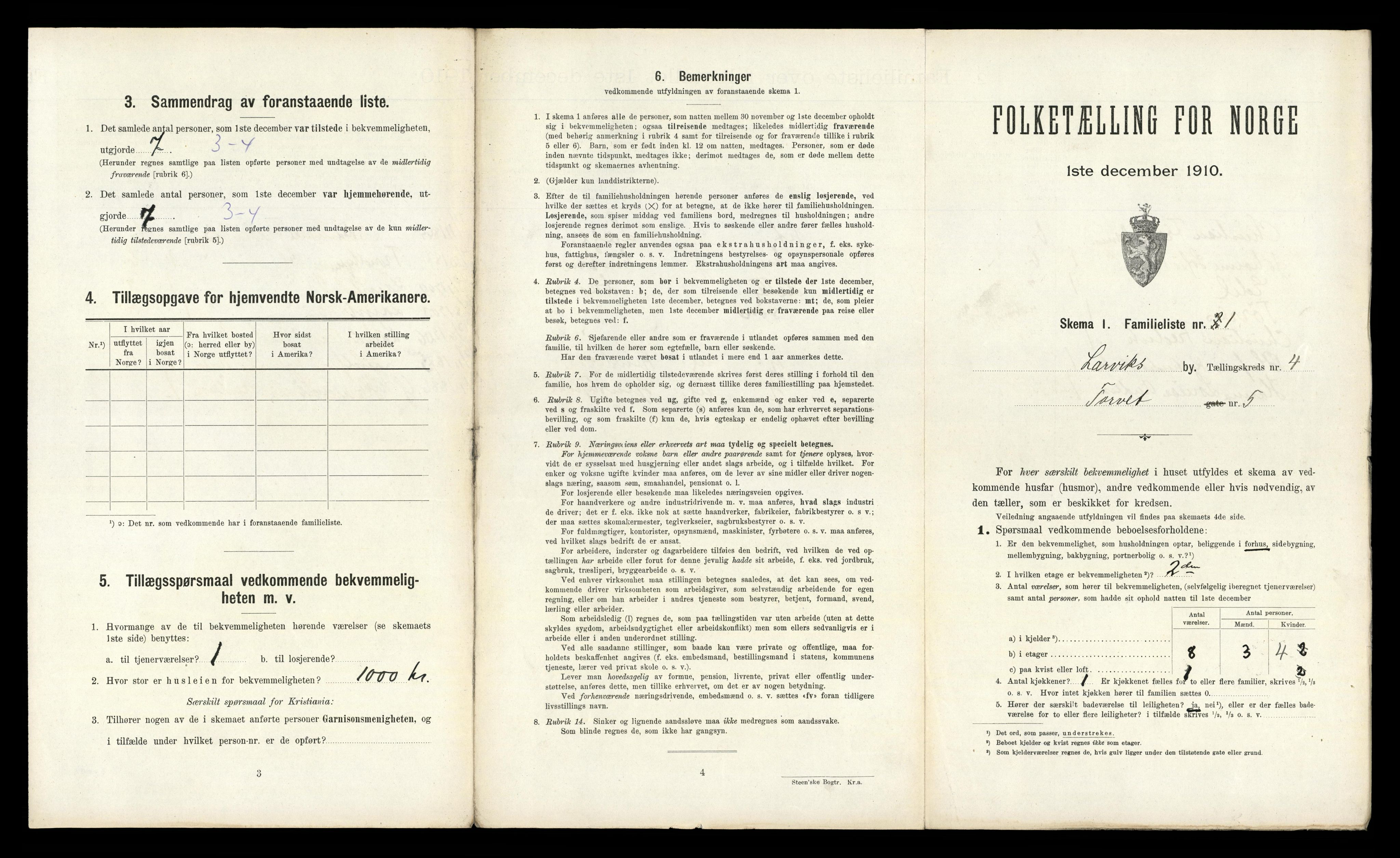 RA, 1910 census for Larvik, 1910, p. 1281