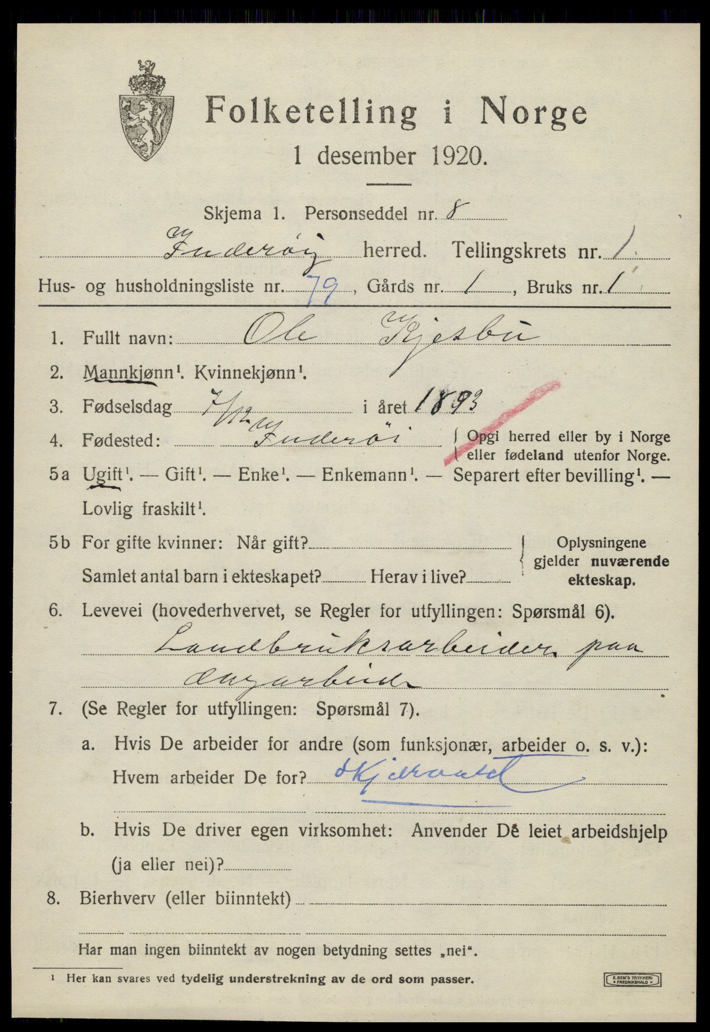 SAT, 1920 census for Inderøy, 1920, p. 1831