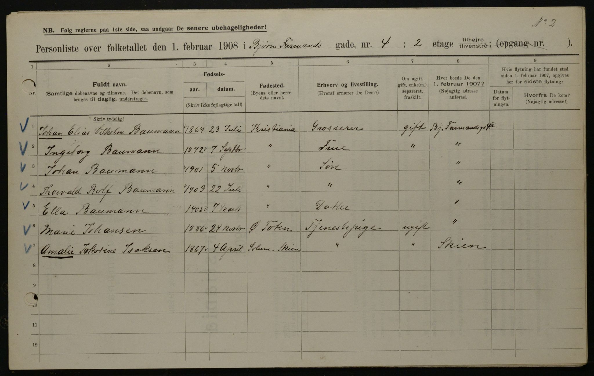 OBA, Municipal Census 1908 for Kristiania, 1908, p. 6450