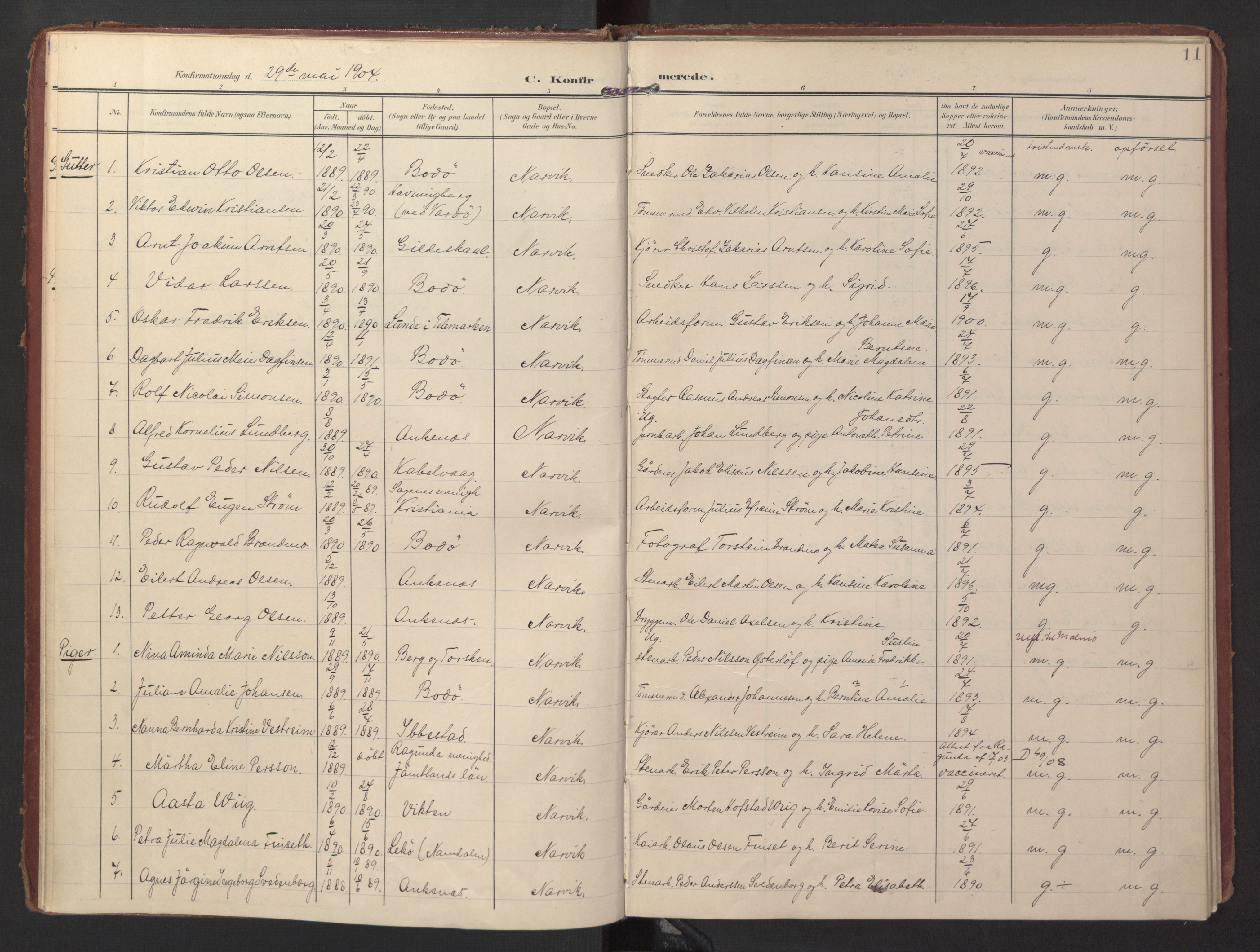 Ministerialprotokoller, klokkerbøker og fødselsregistre - Nordland, SAT/A-1459/871/L0998: Parish register (official) no. 871A14, 1902-1921, p. 11