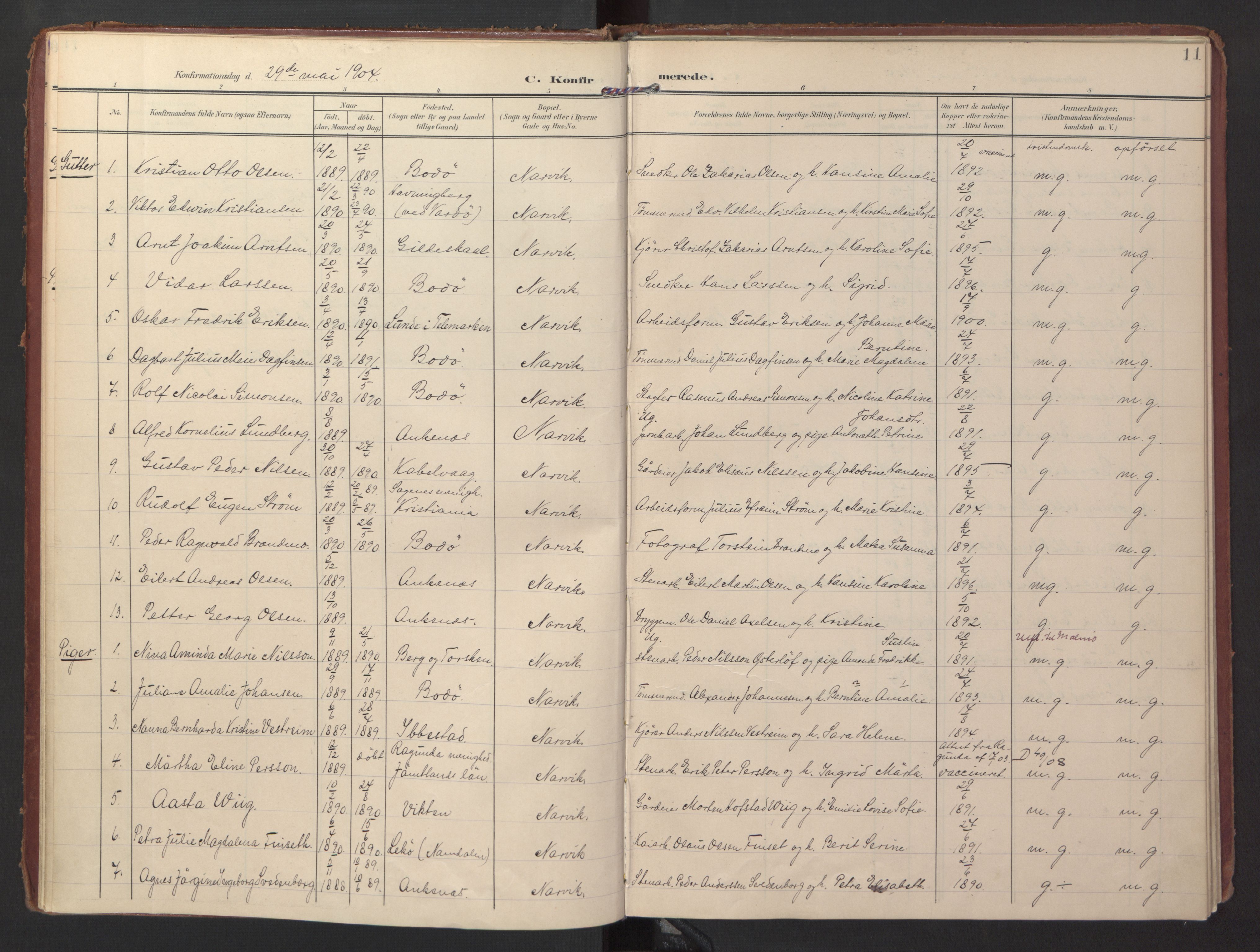 Ministerialprotokoller, klokkerbøker og fødselsregistre - Nordland, AV/SAT-A-1459/871/L0998: Parish register (official) no. 871A14, 1902-1921, p. 11