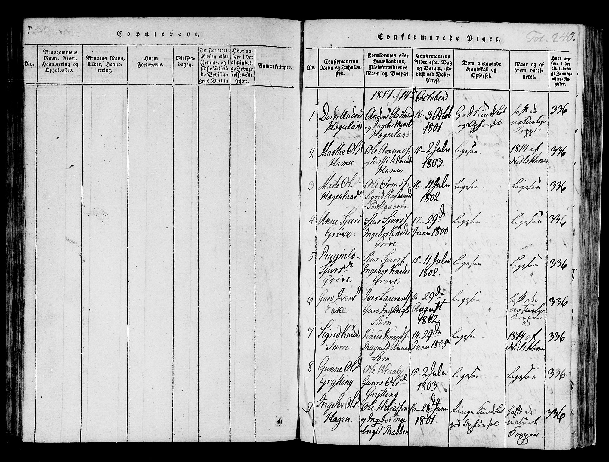 Røldal sokneprestembete, SAB/A-100247: Parish register (official) no. A 2, 1817-1856, p. 240