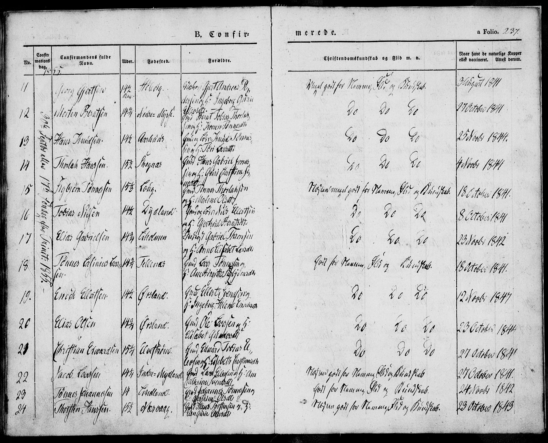 Sokndal sokneprestkontor, SAST/A-101808: Parish register (official) no. A 8.1, 1842-1857, p. 237