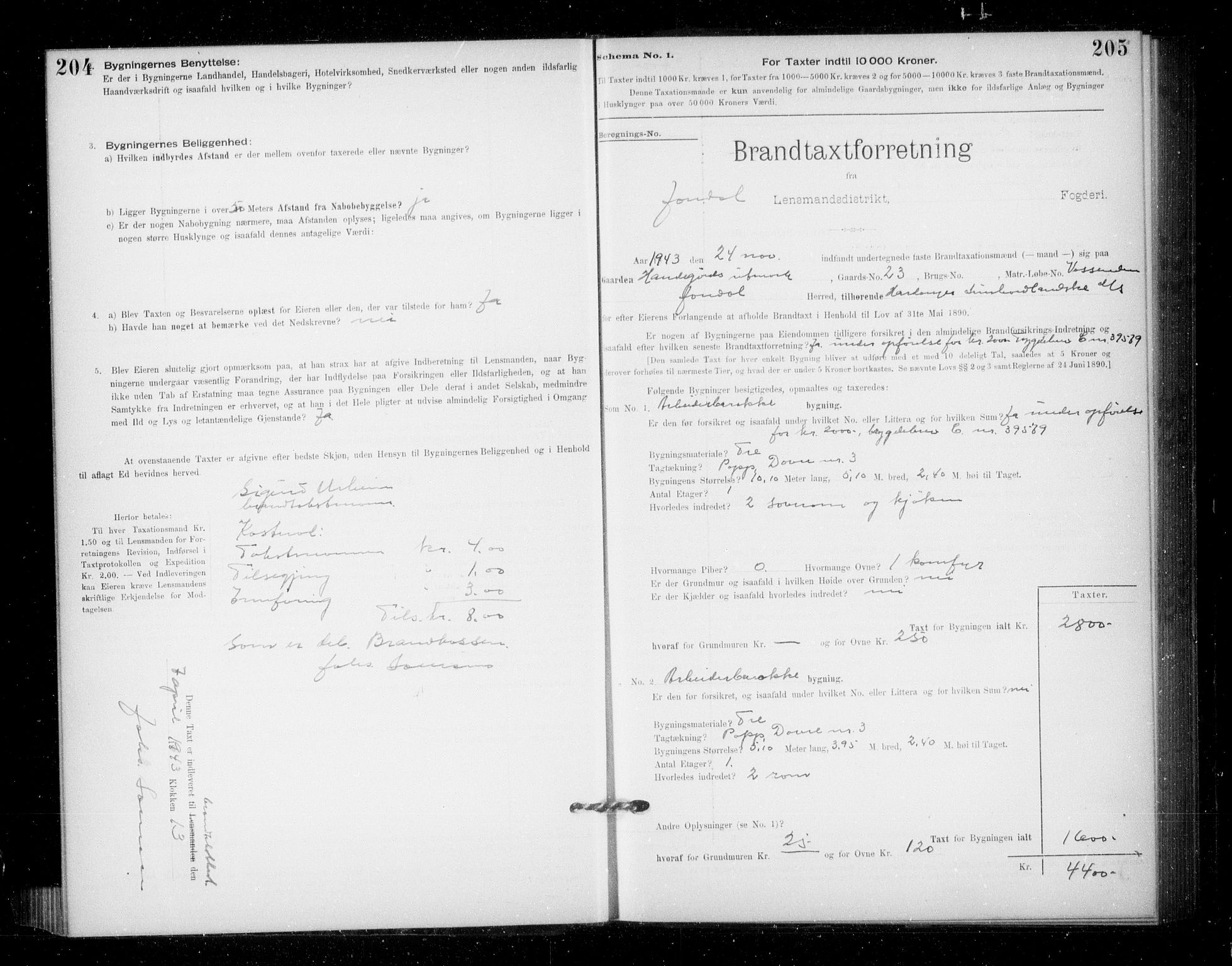 Lensmannen i Jondal, SAB/A-33101/0012/L0005: Branntakstprotokoll, skjematakst, 1894-1951, p. 204-205