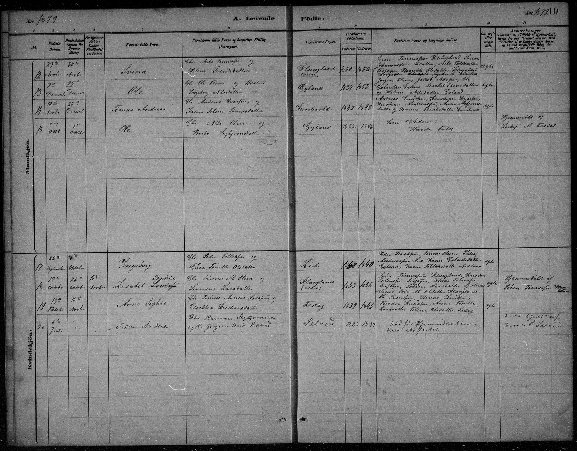 Bakke sokneprestkontor, SAK/1111-0002/F/Fb/Fbb/L0003: Parish register (copy) no. B 3, 1878-1896, p. 10