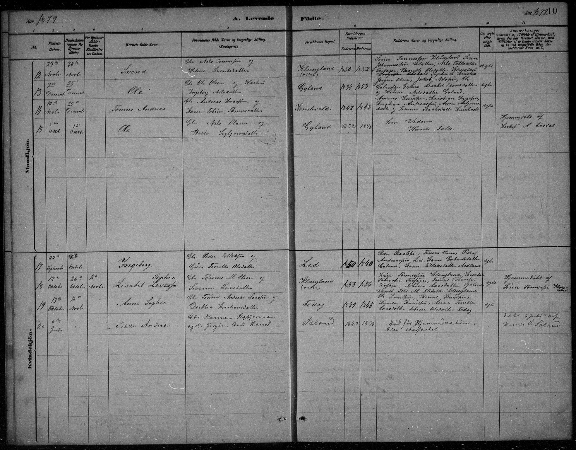 Bakke sokneprestkontor, AV/SAK-1111-0002/F/Fb/Fbb/L0003: Parish register (copy) no. B 3, 1878-1896, p. 10