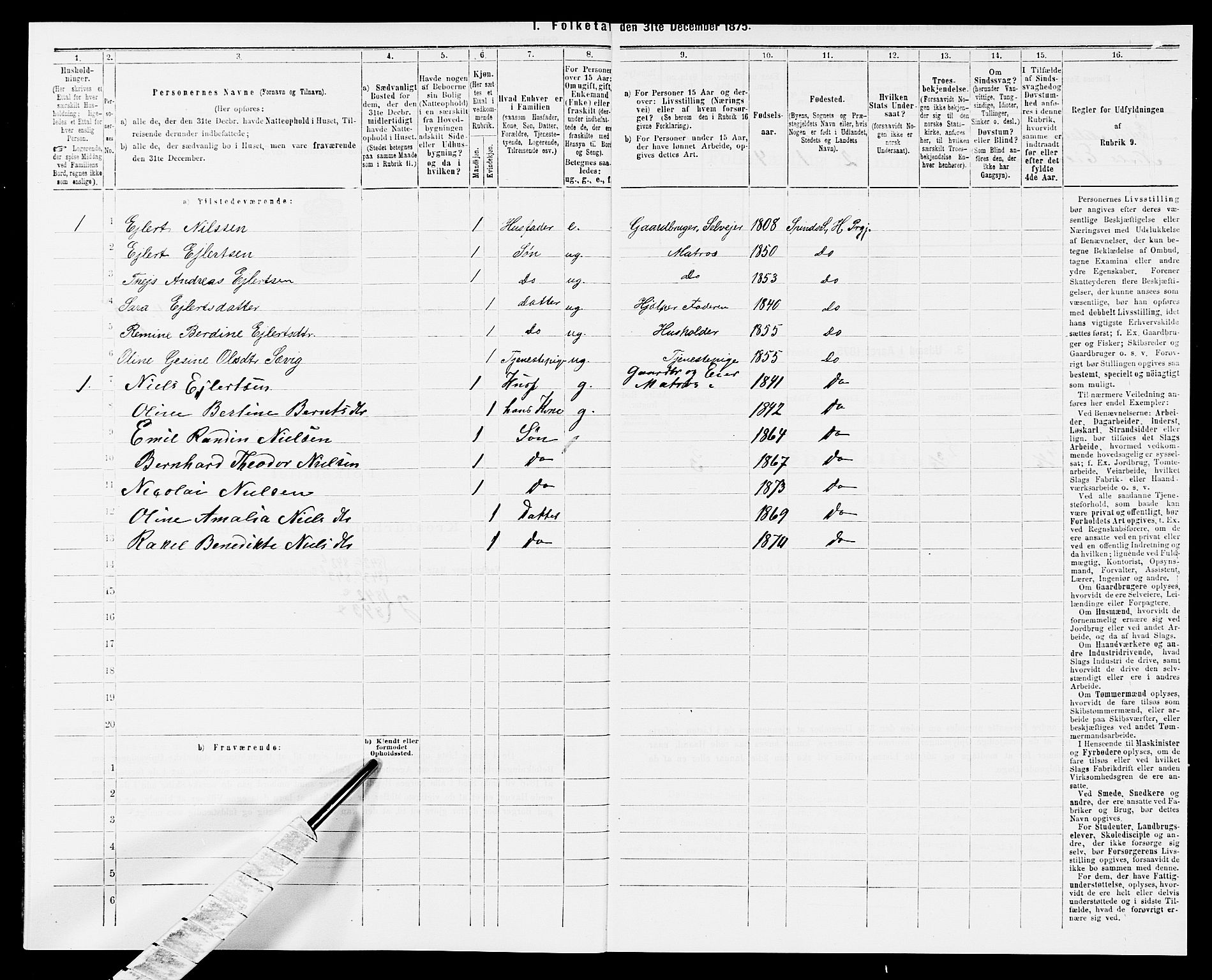 SAK, 1875 census for 1039P Herad, 1875, p. 843