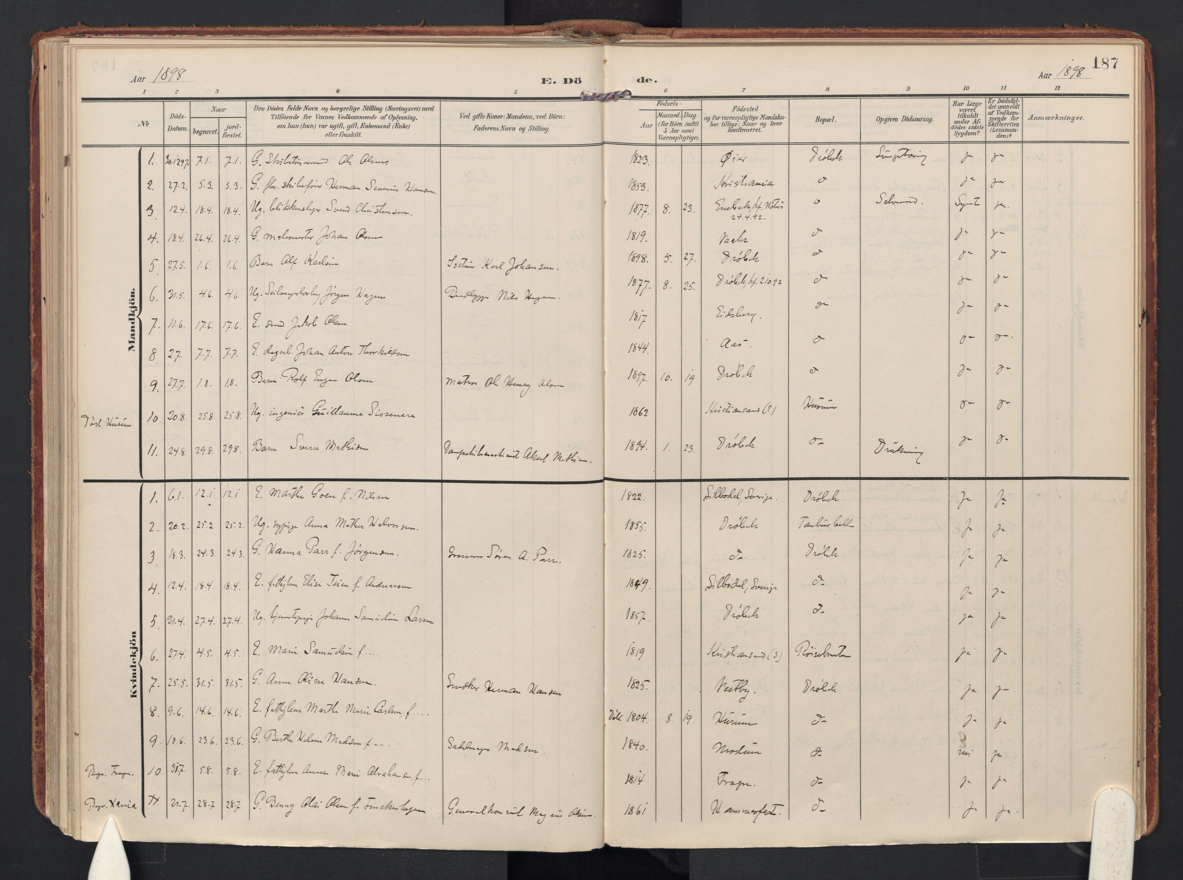 Drøbak prestekontor Kirkebøker, SAO/A-10142a/F/Fb/L0003: Parish register (official) no. II 3, 1897-1918, p. 187