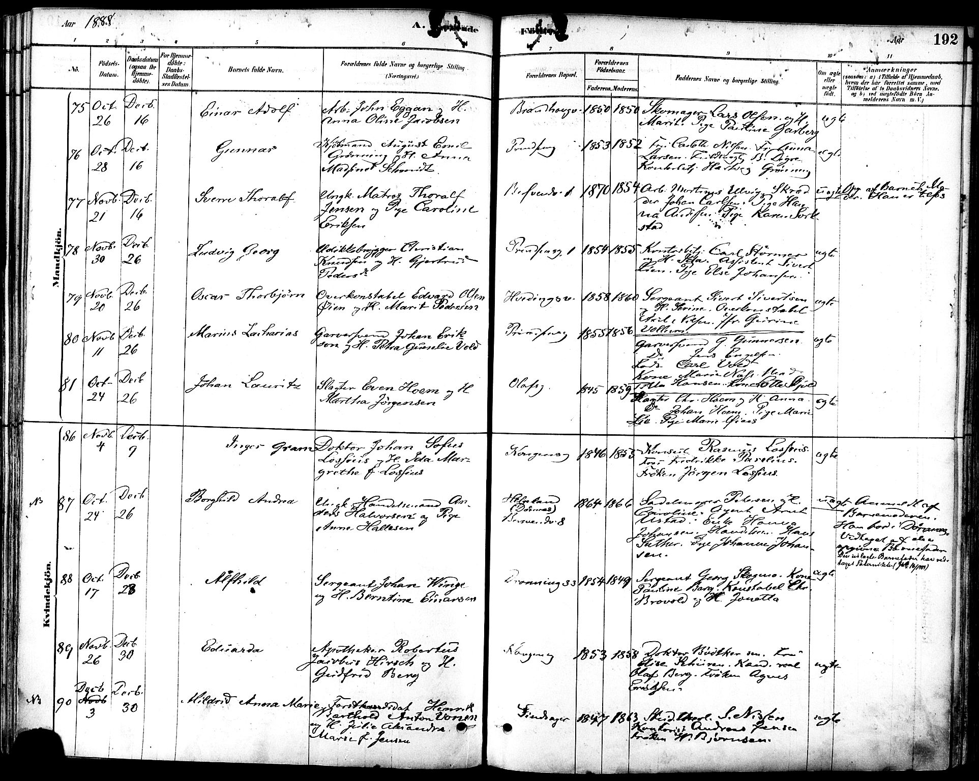 Ministerialprotokoller, klokkerbøker og fødselsregistre - Sør-Trøndelag, AV/SAT-A-1456/601/L0057: Parish register (official) no. 601A25, 1877-1891, p. 192