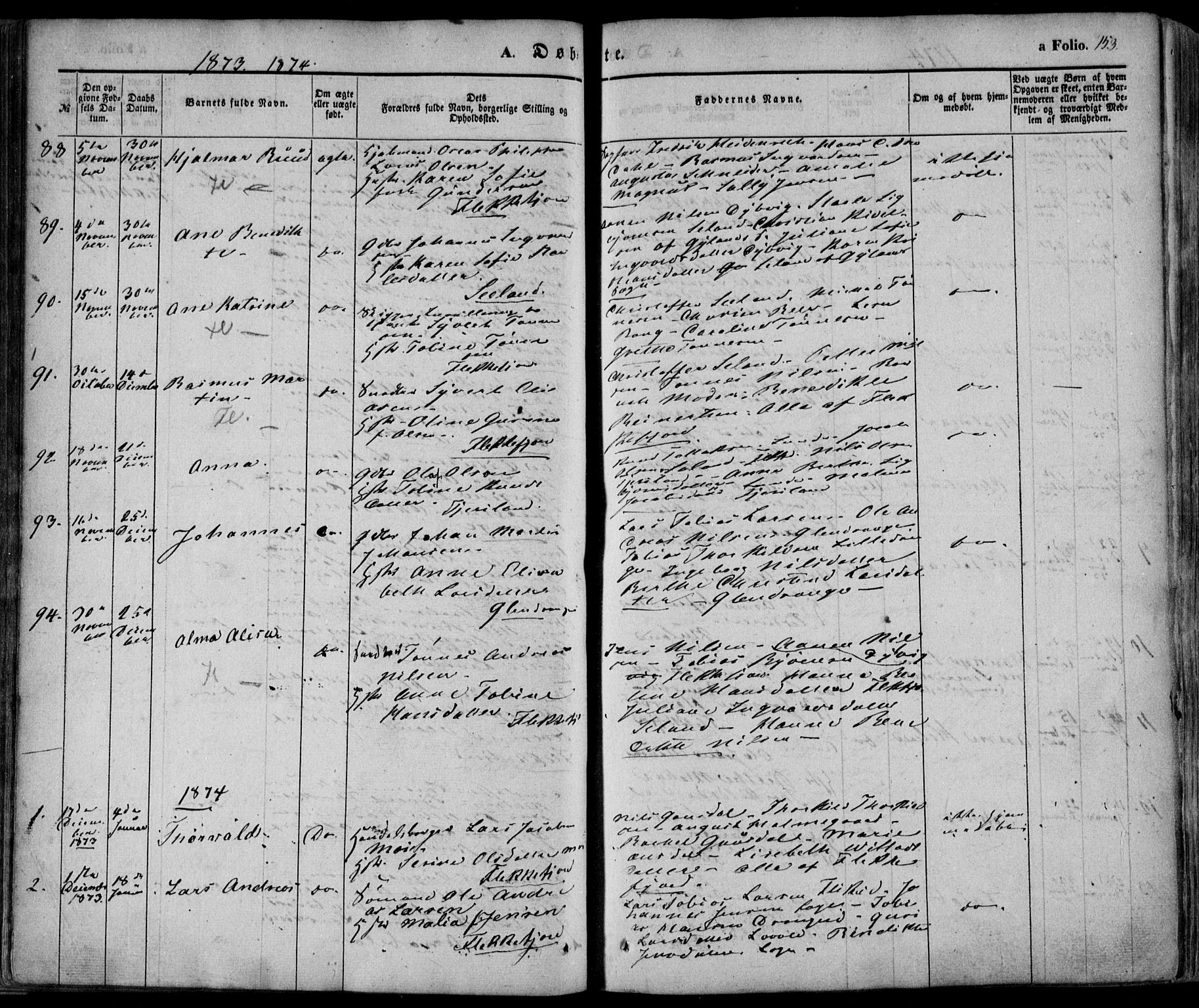 Flekkefjord sokneprestkontor, AV/SAK-1111-0012/F/Fa/Fac/L0005: Parish register (official) no. A 5, 1849-1875, p. 153