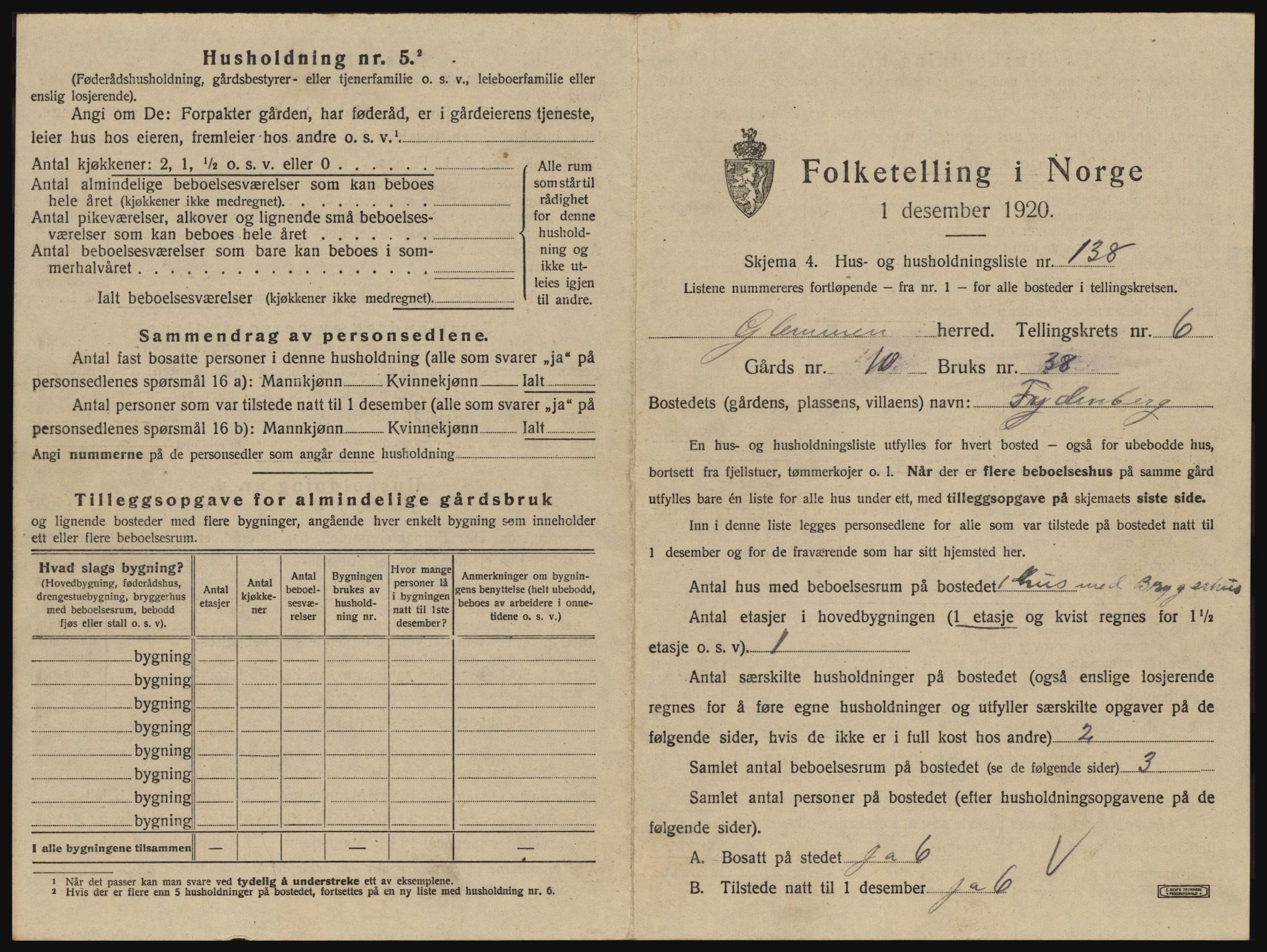 SAO, 1920 census for Glemmen, 1920, p. 2433