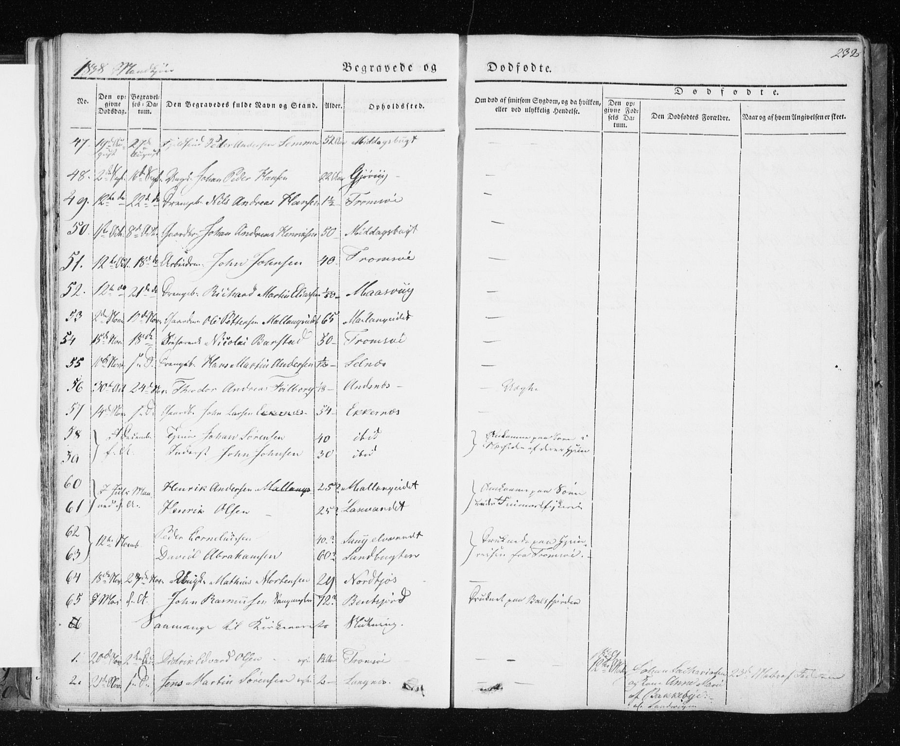 Tromsø sokneprestkontor/stiftsprosti/domprosti, AV/SATØ-S-1343/G/Ga/L0009kirke: Parish register (official) no. 9, 1837-1847, p. 232