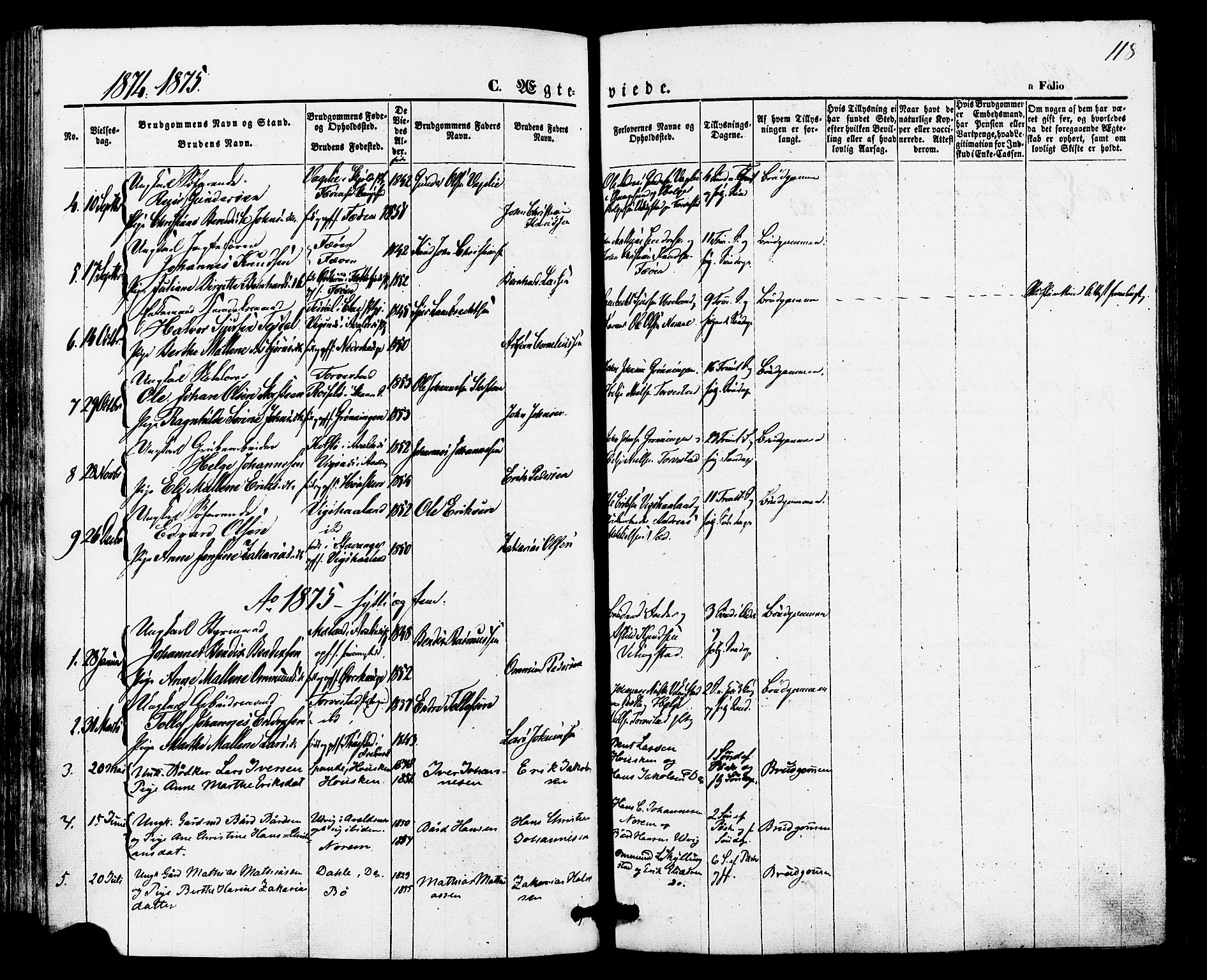 Torvastad sokneprestkontor, SAST/A -101857/H/Ha/Haa/L0010: Parish register (official) no. A 10, 1857-1878, p. 118