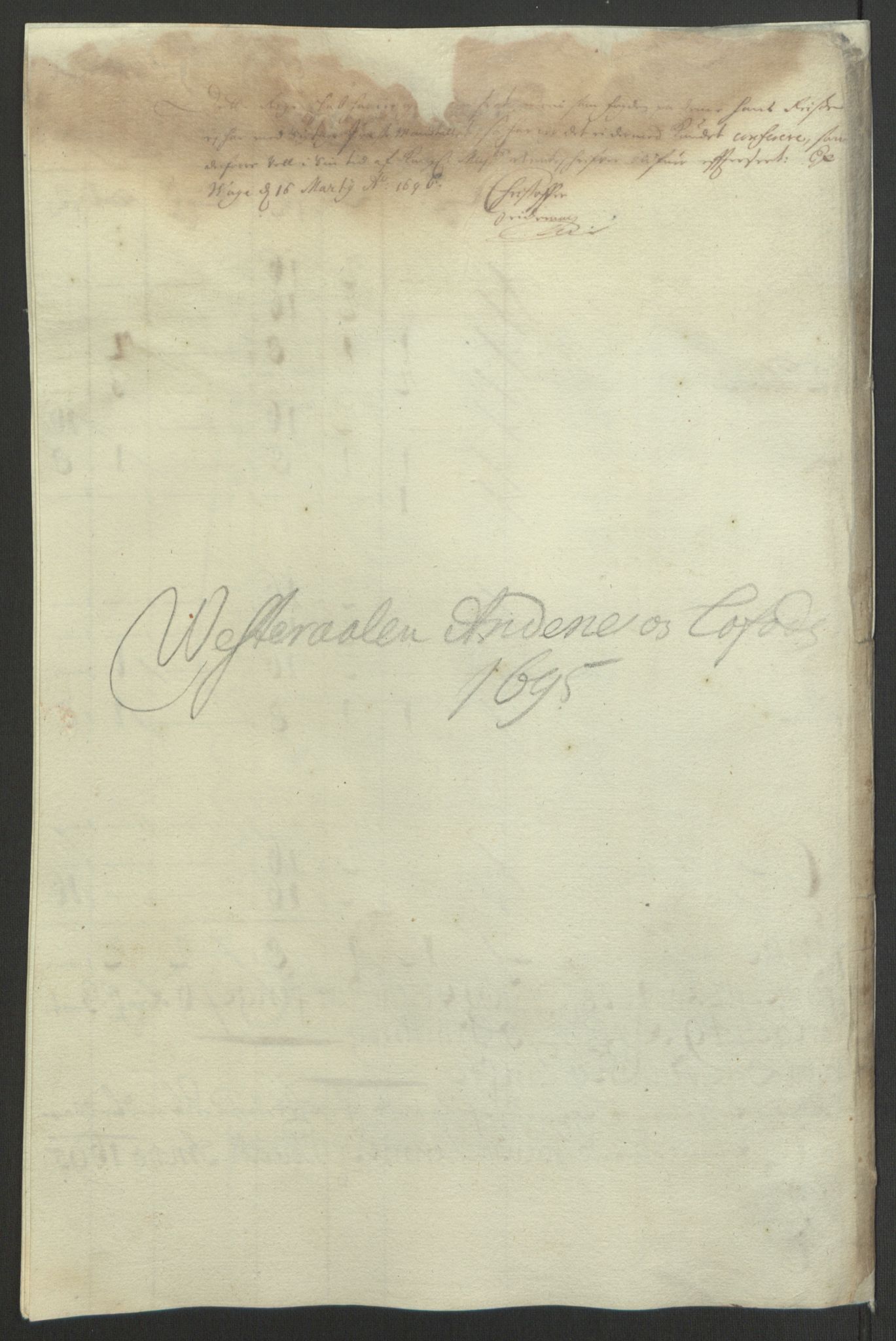 Rentekammeret inntil 1814, Reviderte regnskaper, Fogderegnskap, AV/RA-EA-4092/R67/L4677: Fogderegnskap Vesterålen, Andenes og Lofoten, 1694-1695, p. 253