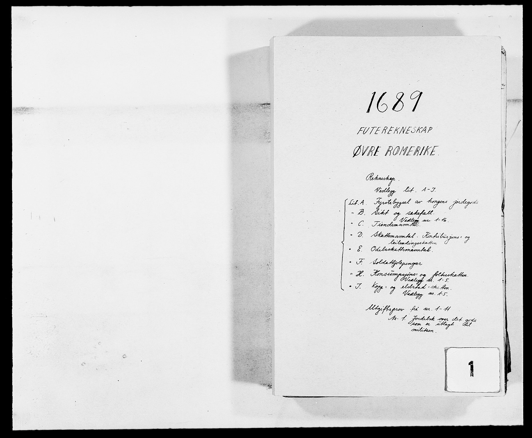 Rentekammeret inntil 1814, Reviderte regnskaper, Fogderegnskap, RA/EA-4092/R12/L0701: Fogderegnskap Øvre Romerike, 1689, p. 1