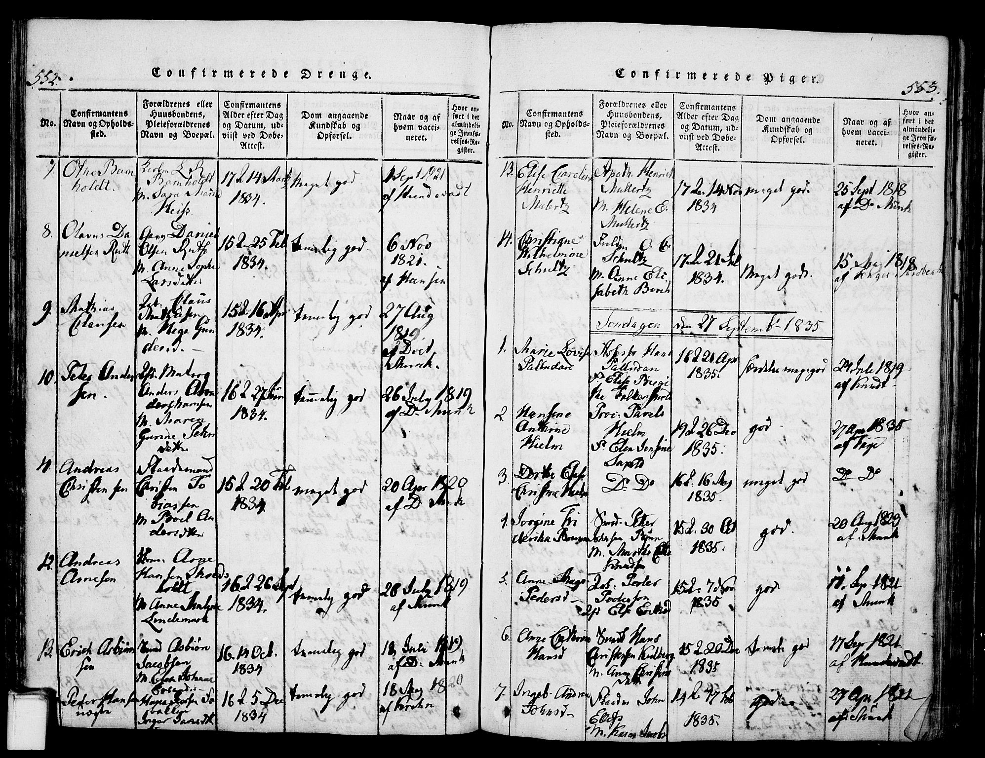 Skien kirkebøker, SAKO/A-302/G/Ga/L0002: Parish register (copy) no. 2, 1814-1842, p. 552-553