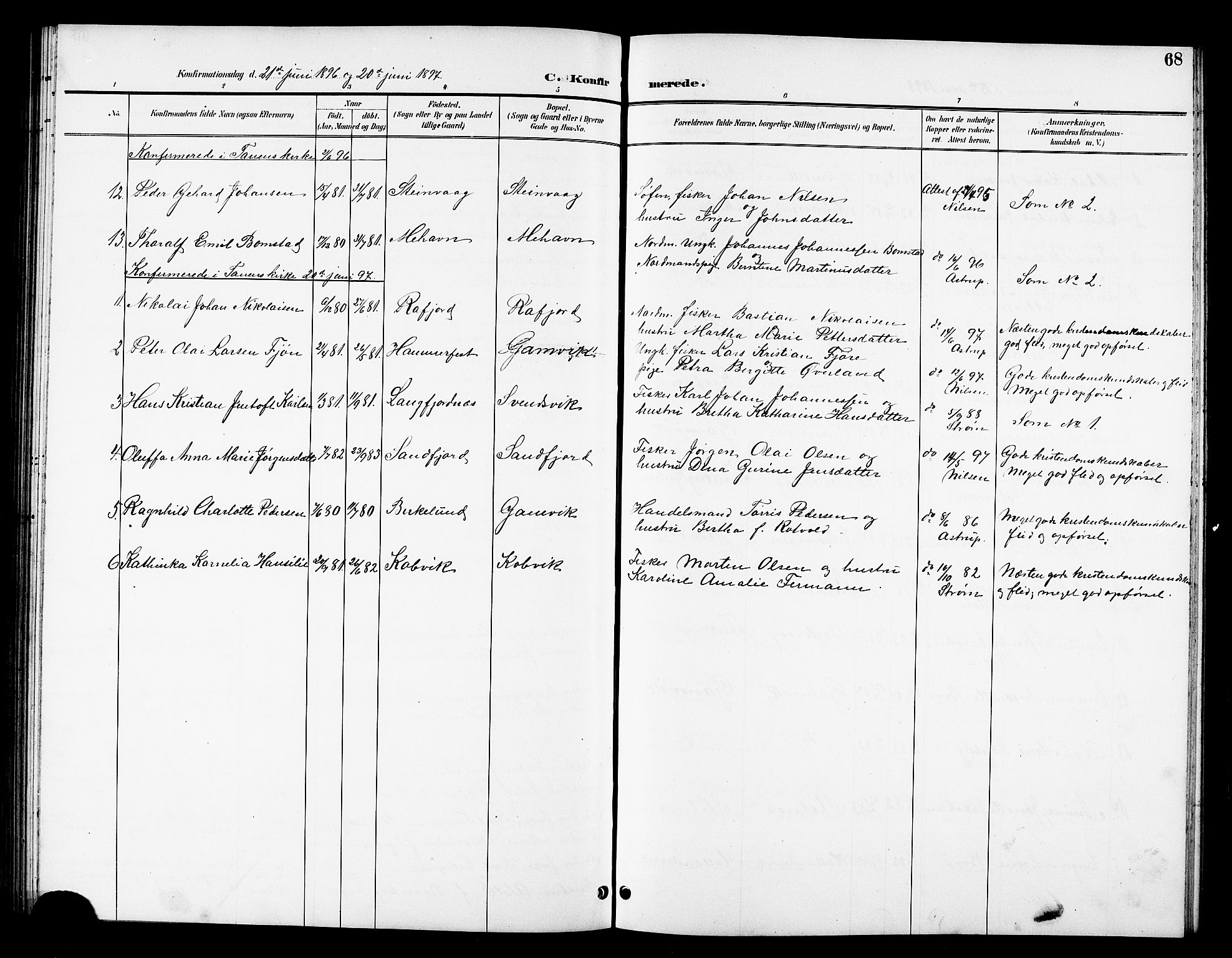 Tana sokneprestkontor, SATØ/S-1334/H/Hb/L0006klokker: Parish register (copy) no. 6, 1892-1909, p. 68