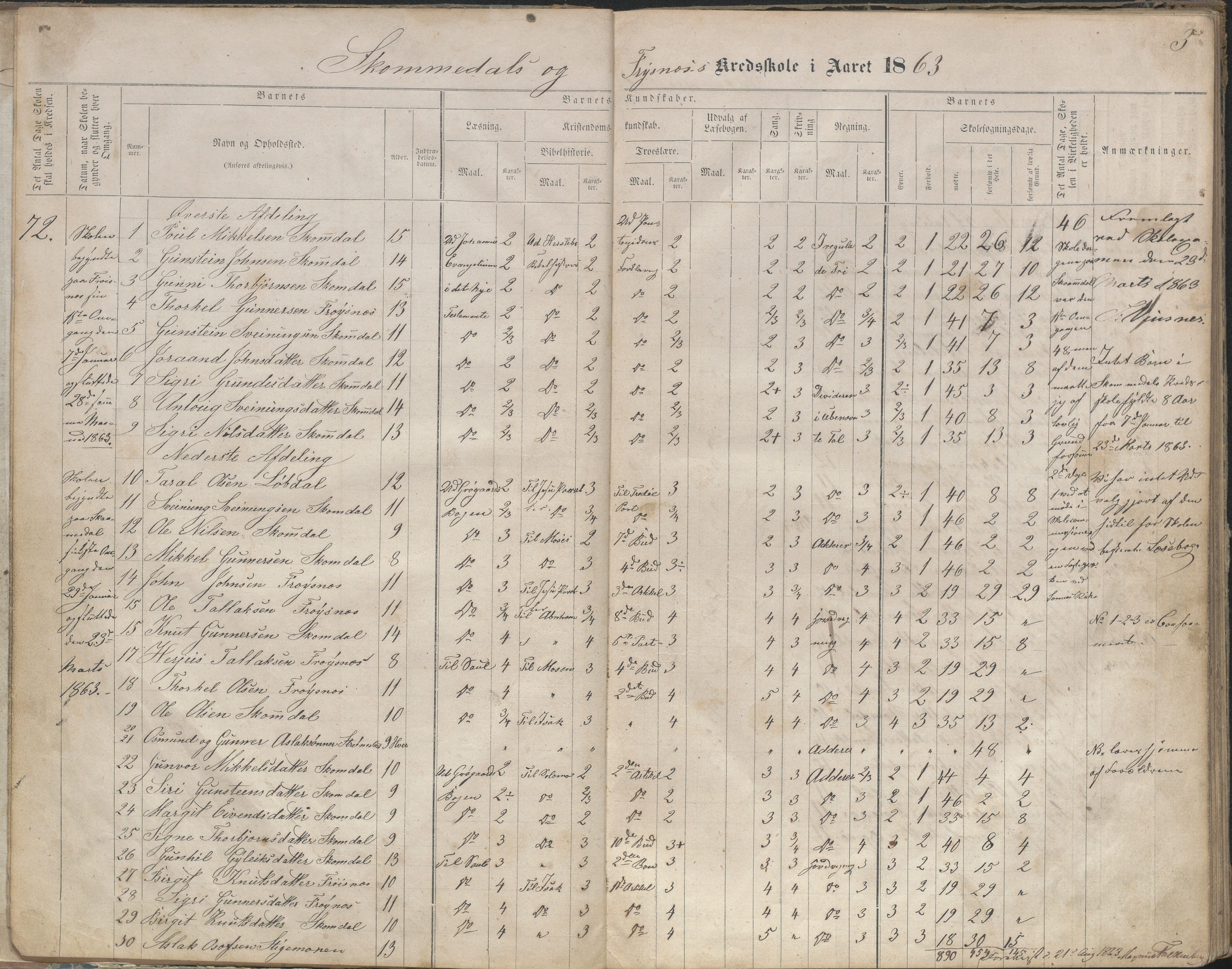 Bygland kommune, Skulekrinsar i Midt-Bygland, AAKS/KA0938-550b/F2/L0003: Skuleprotokoll Sandnes, Skomedal og Frøysnes, 1863-1886, p. 3