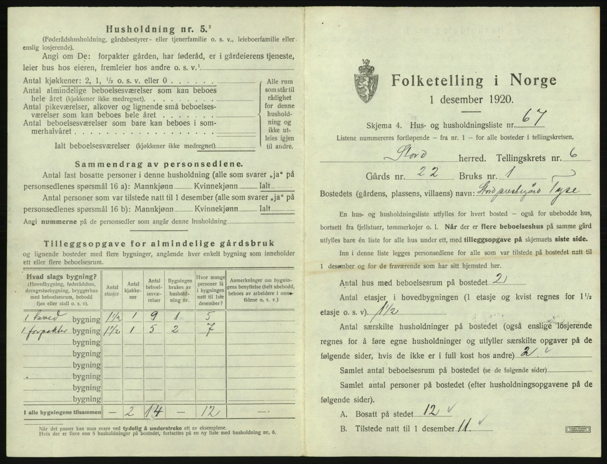 SAB, 1920 census for Stord, 1920, p. 352