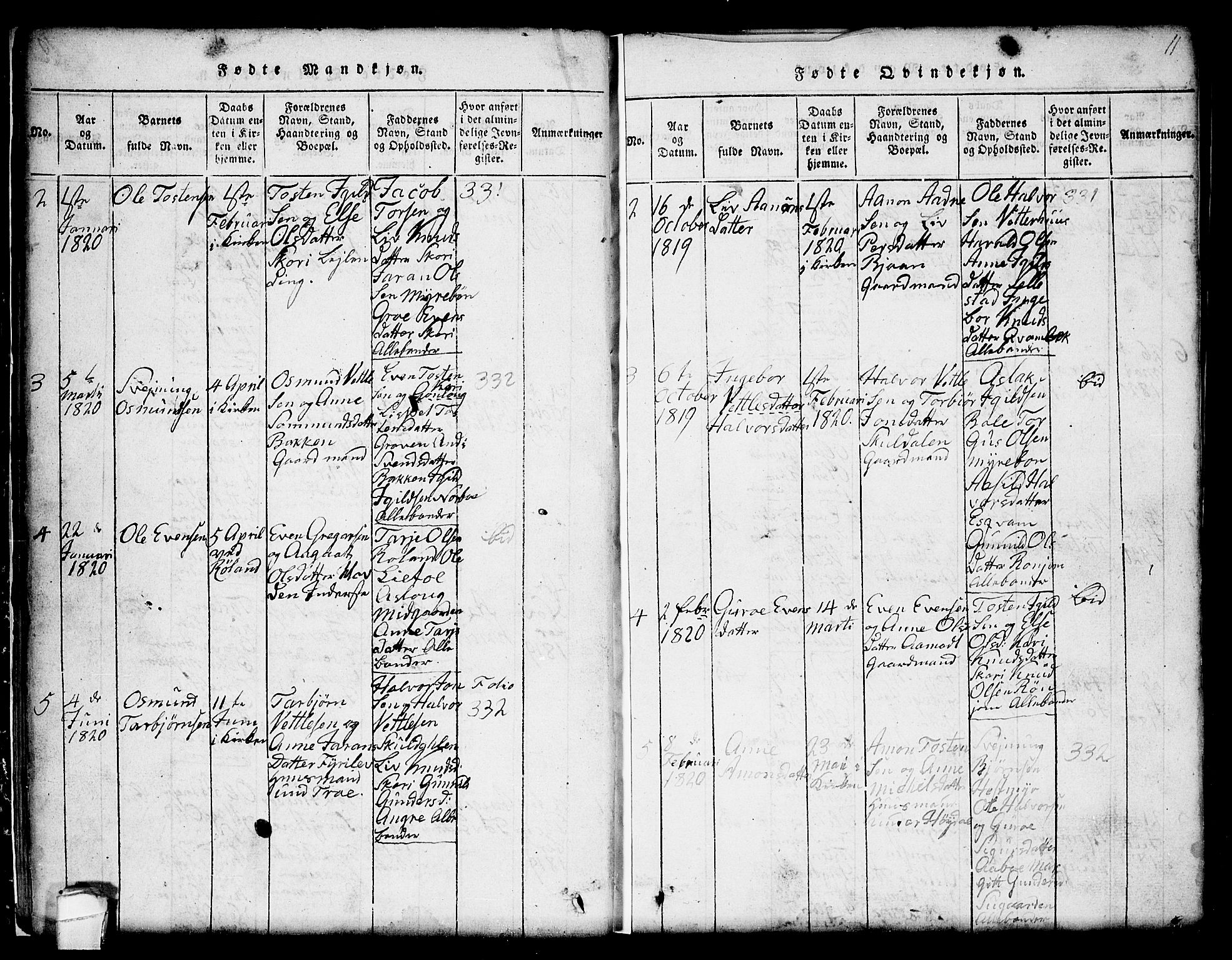 Seljord kirkebøker, SAKO/A-20/G/Gc/L0001: Parish register (copy) no. III 1, 1815-1849, p. 11