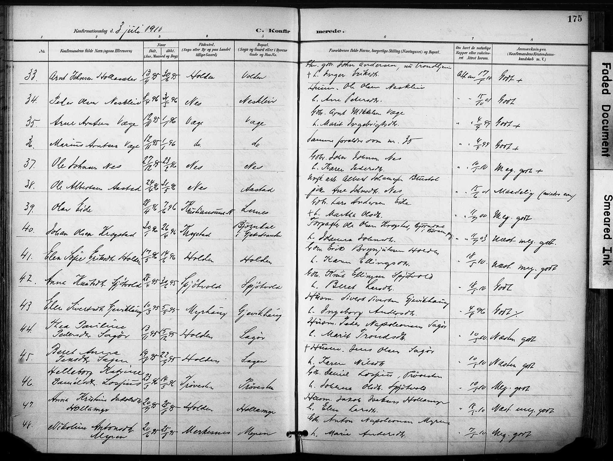 Ministerialprotokoller, klokkerbøker og fødselsregistre - Sør-Trøndelag, AV/SAT-A-1456/630/L0497: Parish register (official) no. 630A10, 1896-1910, p. 175