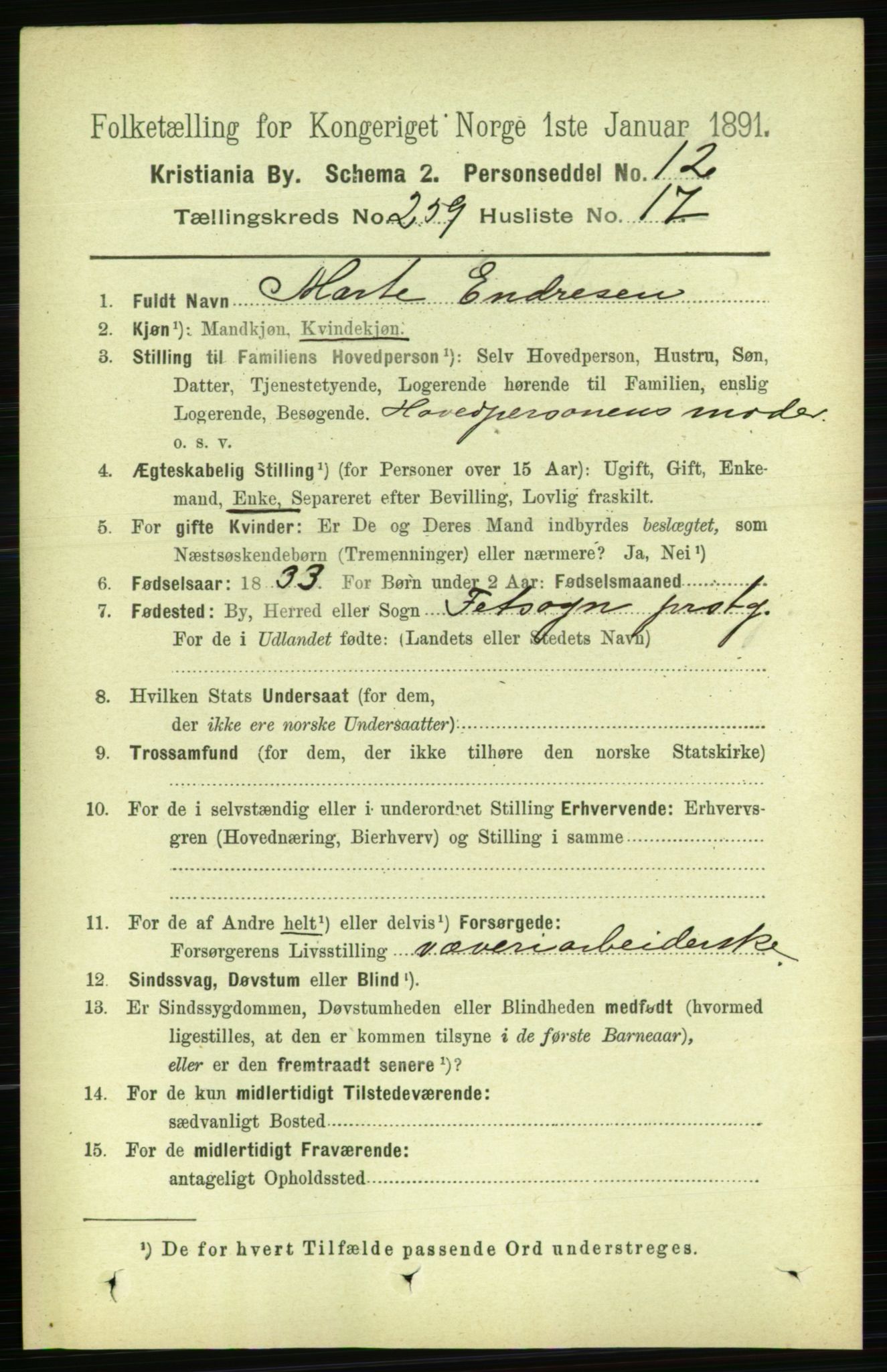 RA, 1891 census for 0301 Kristiania, 1891, p. 157639