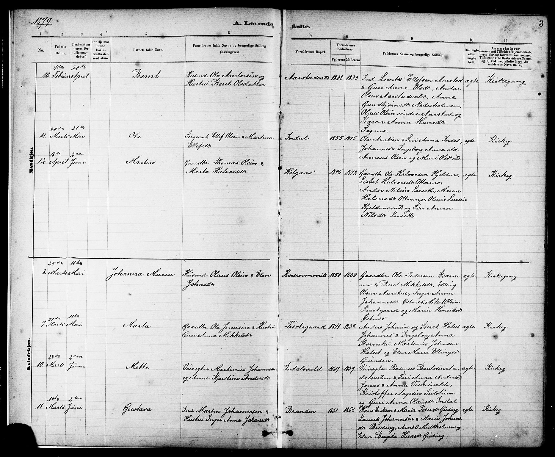 Ministerialprotokoller, klokkerbøker og fødselsregistre - Nord-Trøndelag, AV/SAT-A-1458/724/L0267: Parish register (copy) no. 724C03, 1879-1898, p. 3