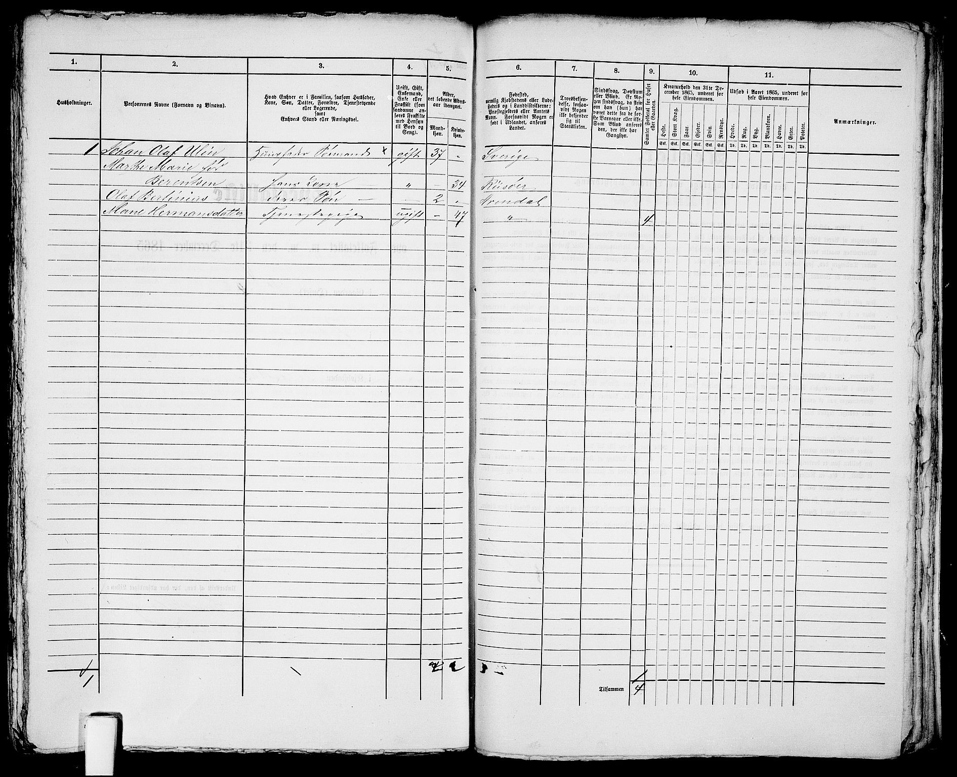 RA, 1865 census for Arendal, 1865, p. 643