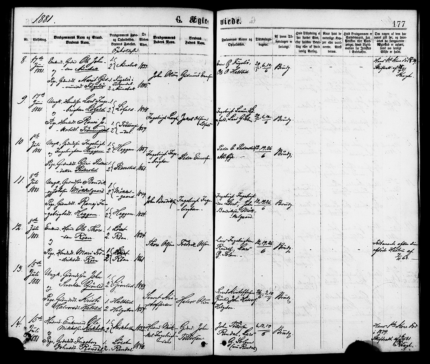 Ministerialprotokoller, klokkerbøker og fødselsregistre - Møre og Romsdal, AV/SAT-A-1454/598/L1068: Parish register (official) no. 598A02, 1872-1881, p. 177